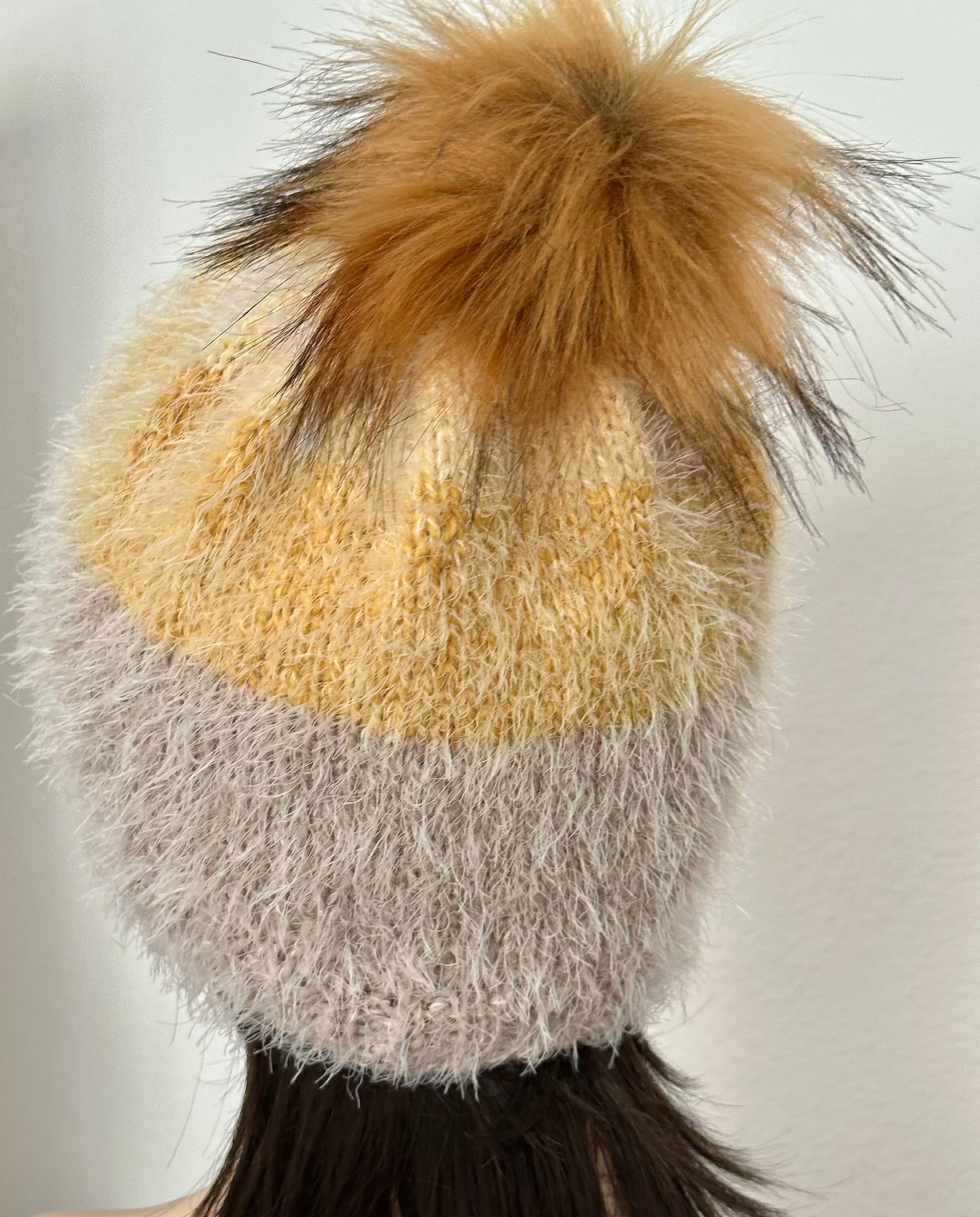 Hand Knits 2 Love Beanie Hat Cap Faux Fur Pom Pom Mohair  display picture 3