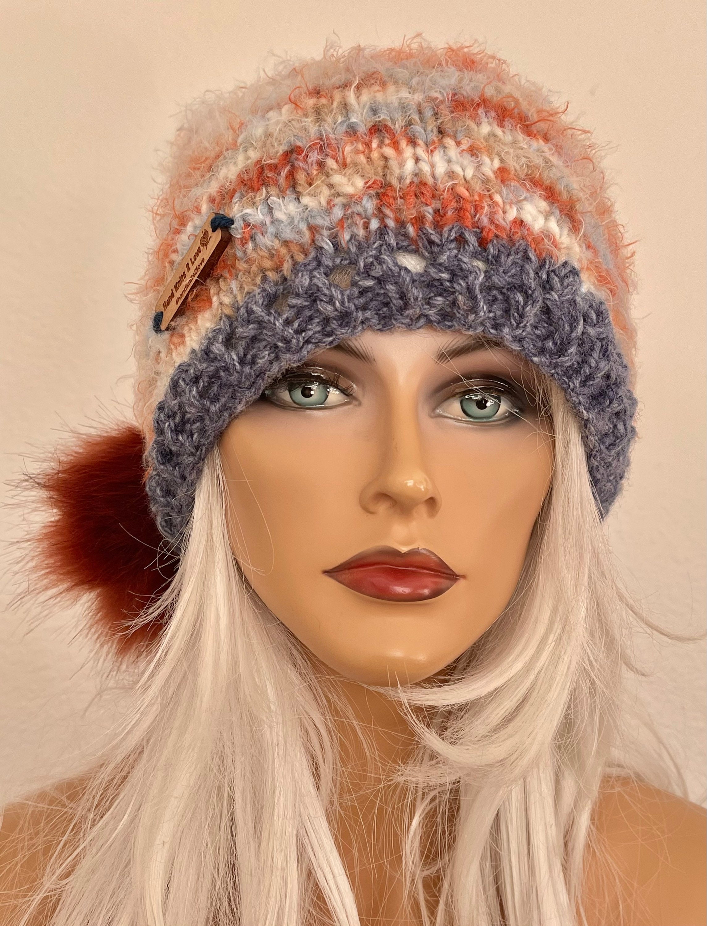 Made in Minny, Dreamer Faux Fur Pom Beanie, Rust Red