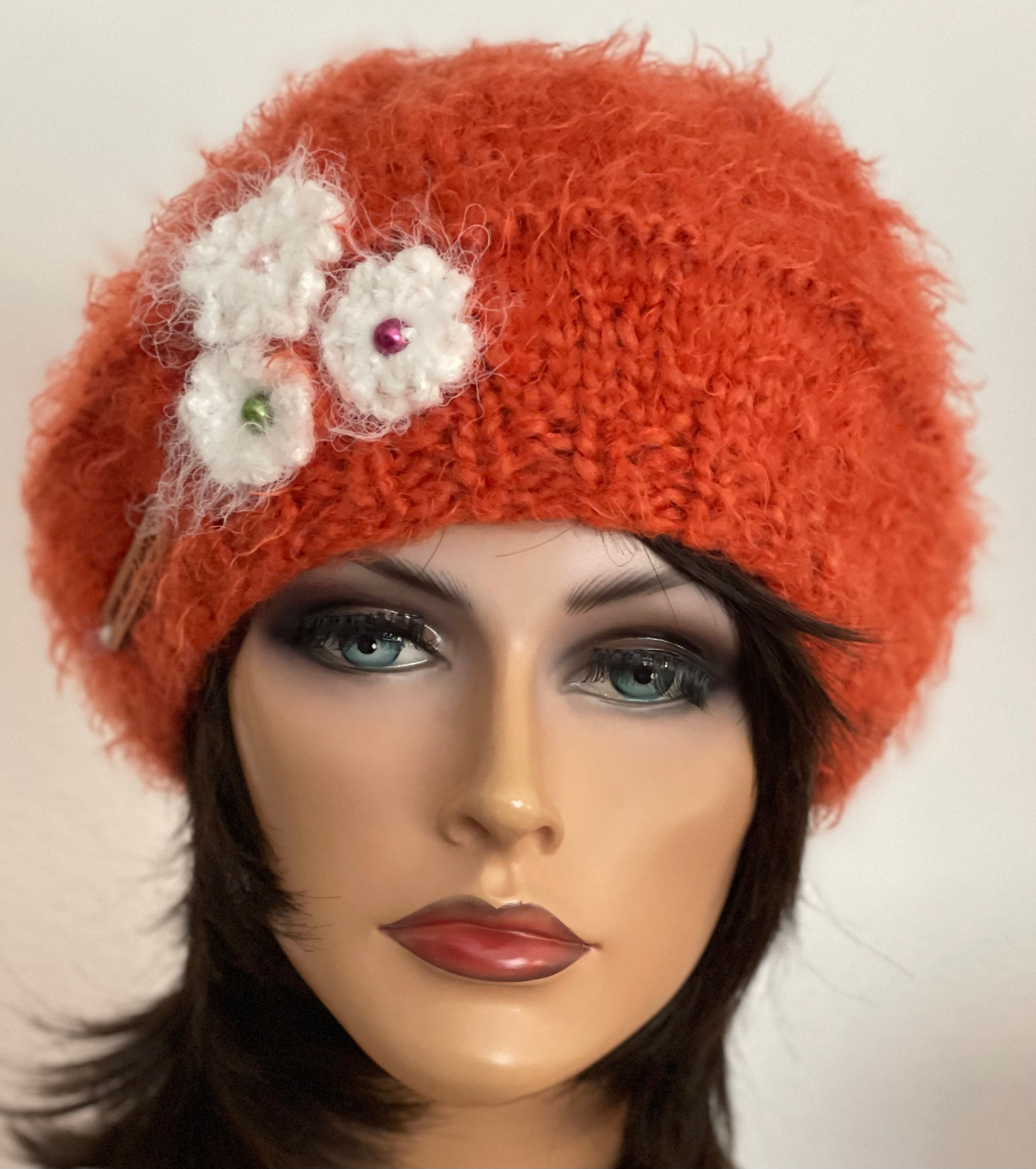 Hand Knits 2 Love Slouch Beanie Hat Cap Flowers  Beads Designer Stylish Chemo Hand Knits 2 Love Slouch Beanie Cap Hat Designer Original  main image 4
