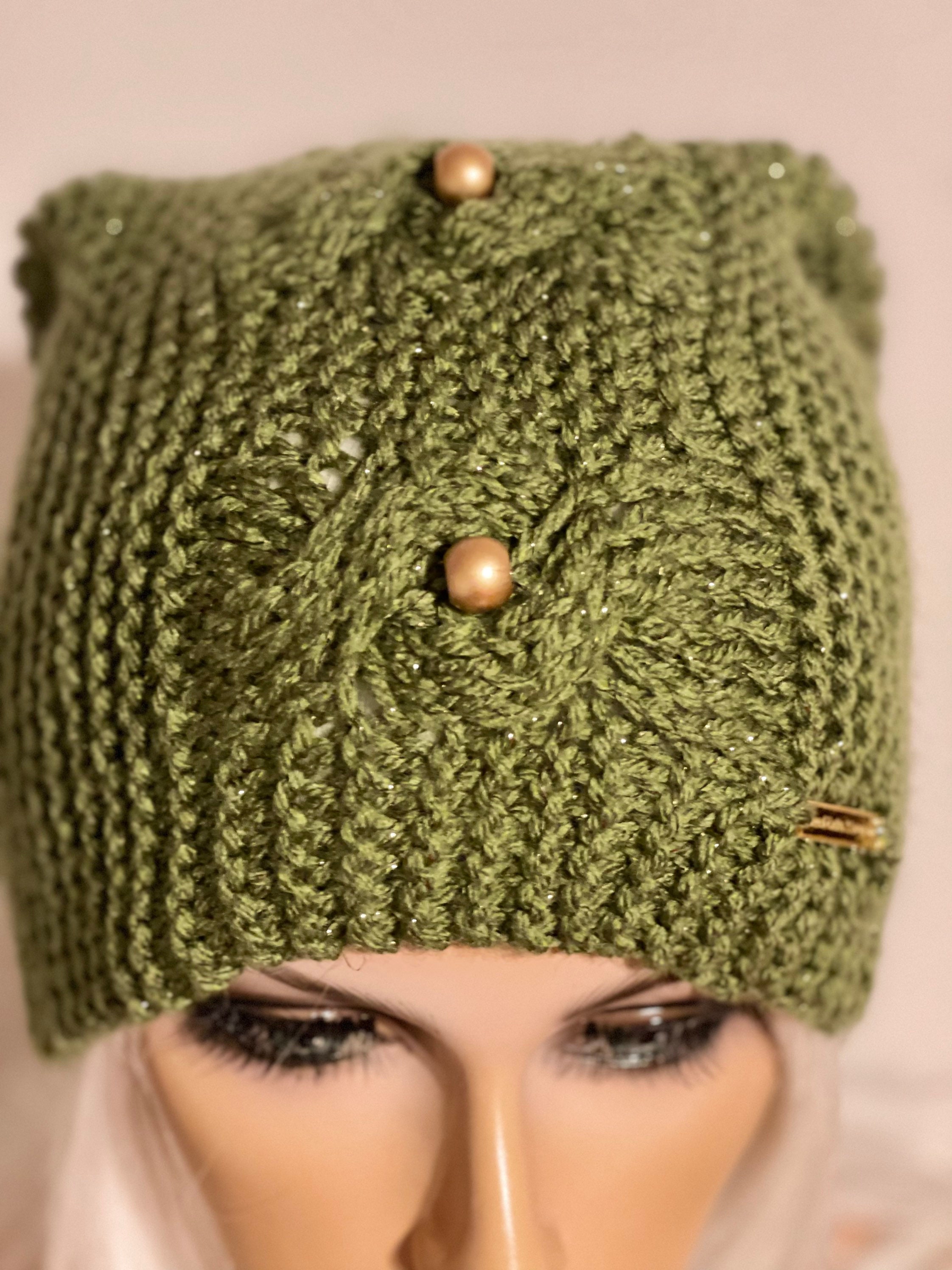 Hand Knits 2 Love Slouch Beanie Hat Cap Braids Beads Tie 