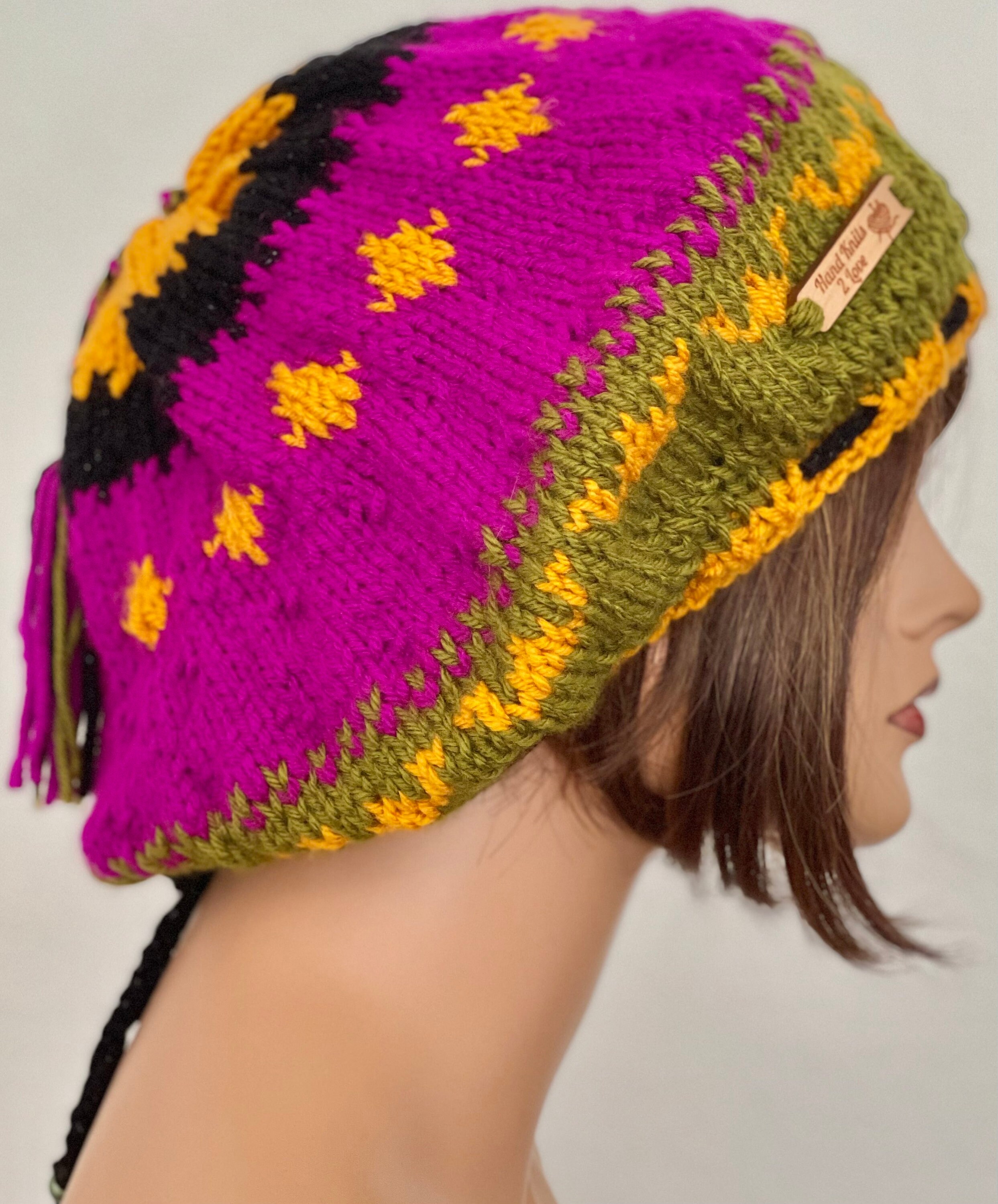 Hand Knits 2 Love Slouch Hat Beanie Beret Tam Cap Fair-isle  display picture 3