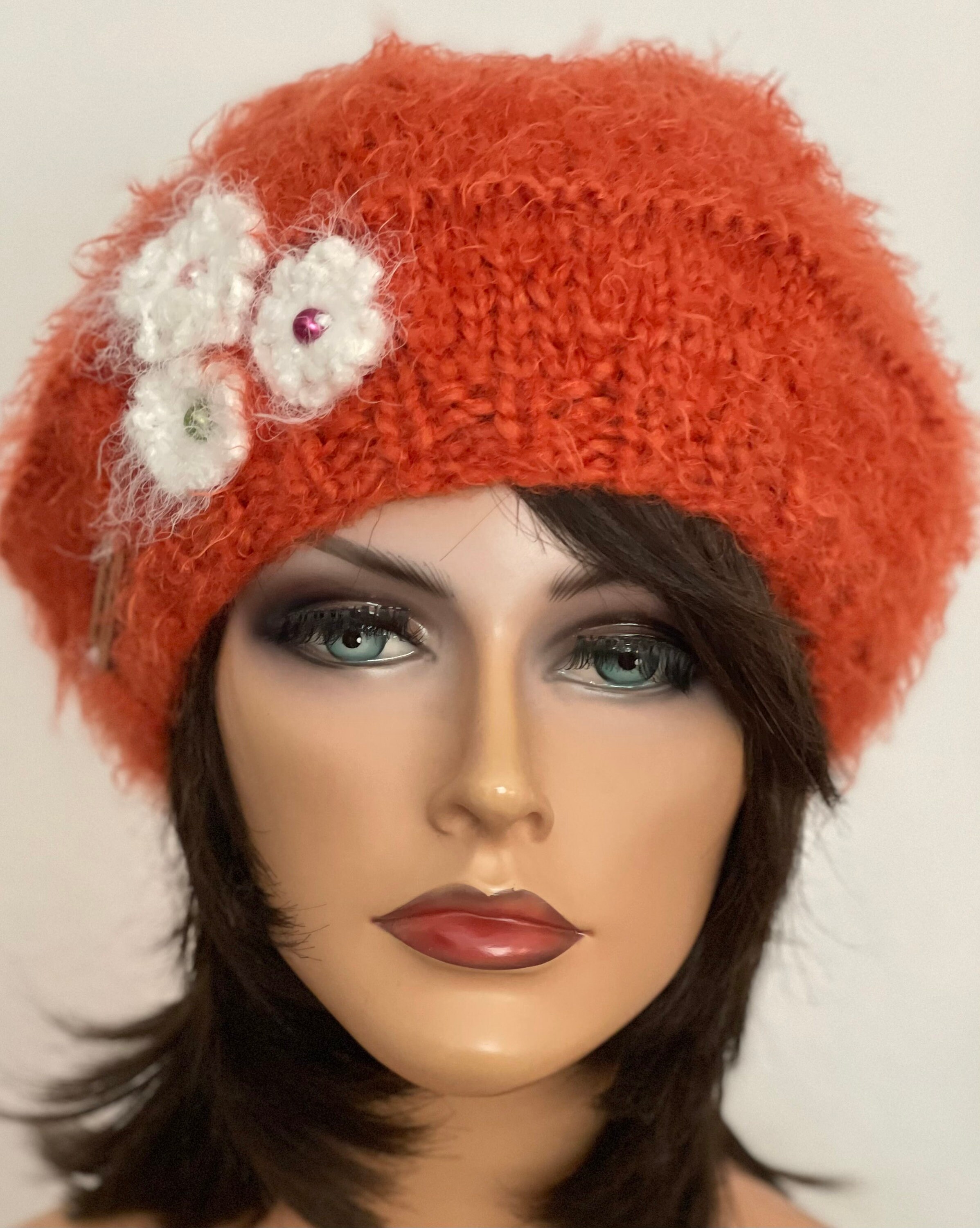 Hand Knits 2 Love Slouch Beanie Hat Cap Beret Flowers Beads  display picture 2