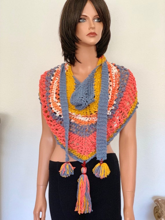 Hand Knits 2 Love Cotton Triangle Shawl Wrap Bandana Slouch  display picture 3