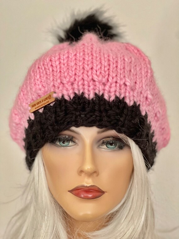 Hand Knits 2 Love Beanie Slouch Cap Designer Fashion Faux  display picture 1