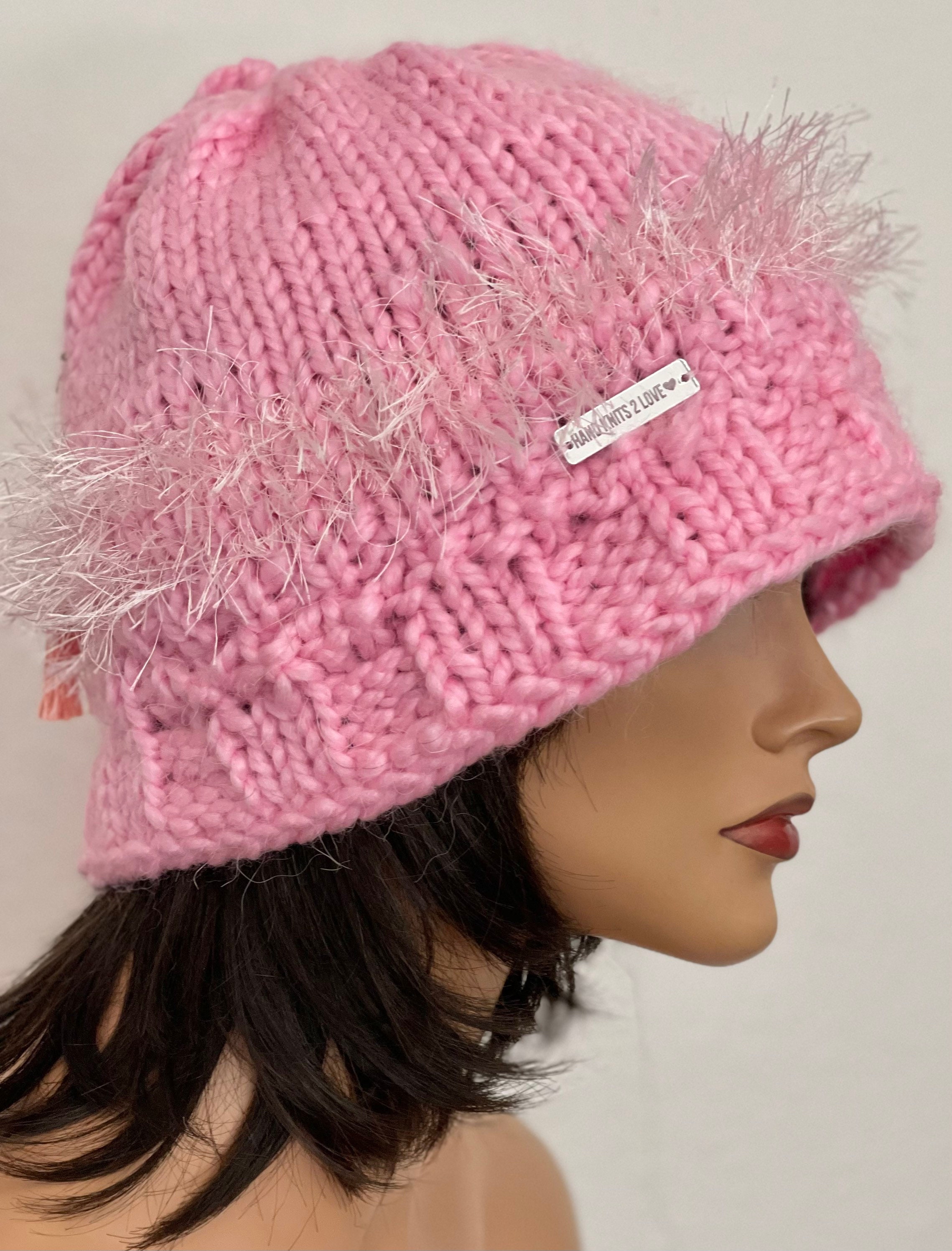 Hand Knits 2  Love Bucket Hat  Beanie Cap Pink Tassels Designer Original Fashion Hand Knits 2 Love Hat Bucket Beanie Cap Pink Tassels  main image 3