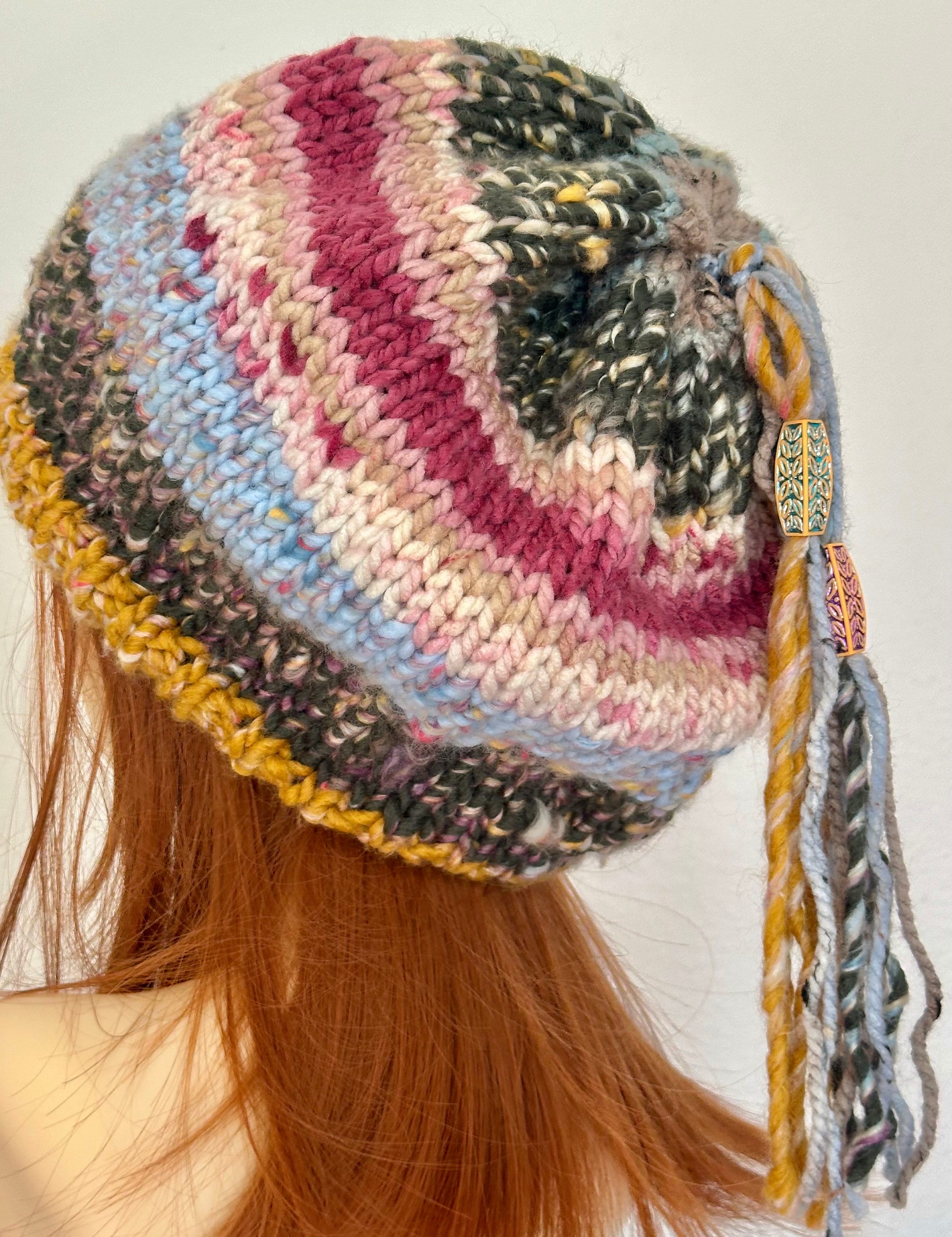 Hand Knits 2 Love Slouch Hat Beanie Cap Designer Multicolors Decorative Bead Hip Hand Knits 2 Love Slouch Beanie Hat Cap Semi Chunky  main image 3