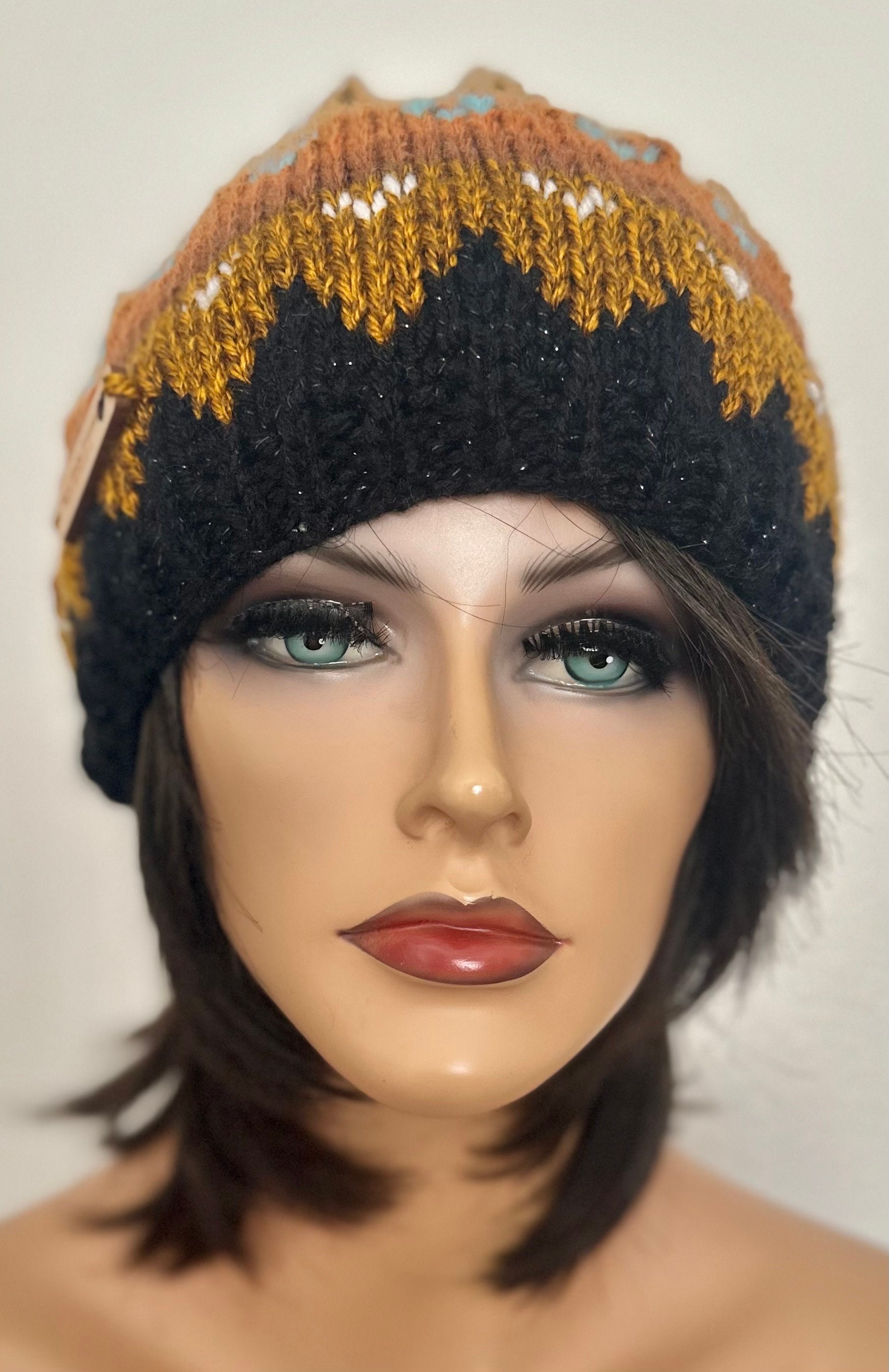 Hand Knits 2 Love Slouch Beanie Hat Fair-isle Faux Fur Pom Pom Ombré Designer Hand Knits 2 Love Slouch Beanie Hat Cap Fair-isle Faux Fur  main image 2