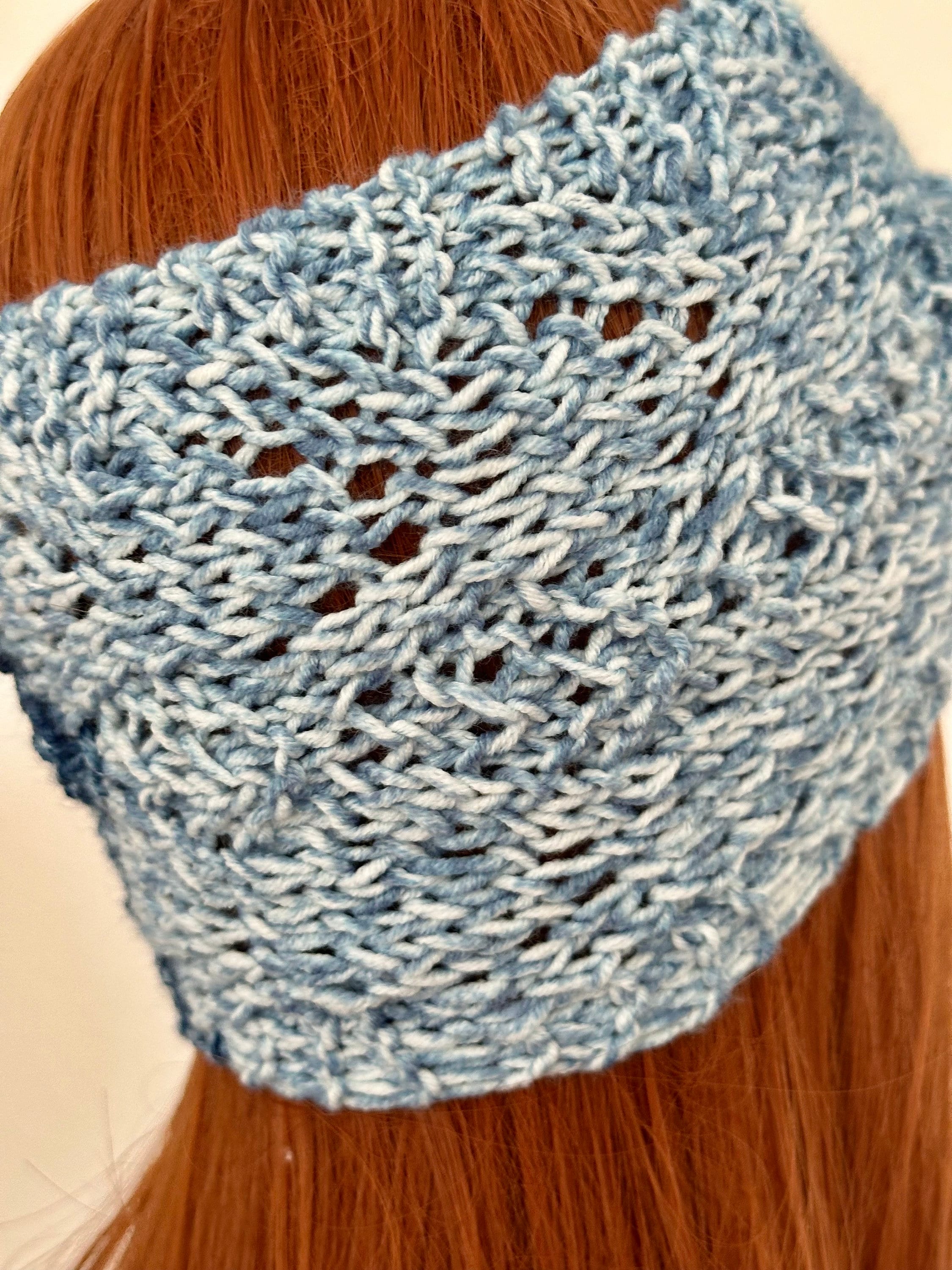 Hand Knits 2 Love Cotton Headband Bandana Headwrap Ombré Denim Flower Designer Hand Knits 2 Love Headband Bandana Headwrap Turban Open Cap  main image 2