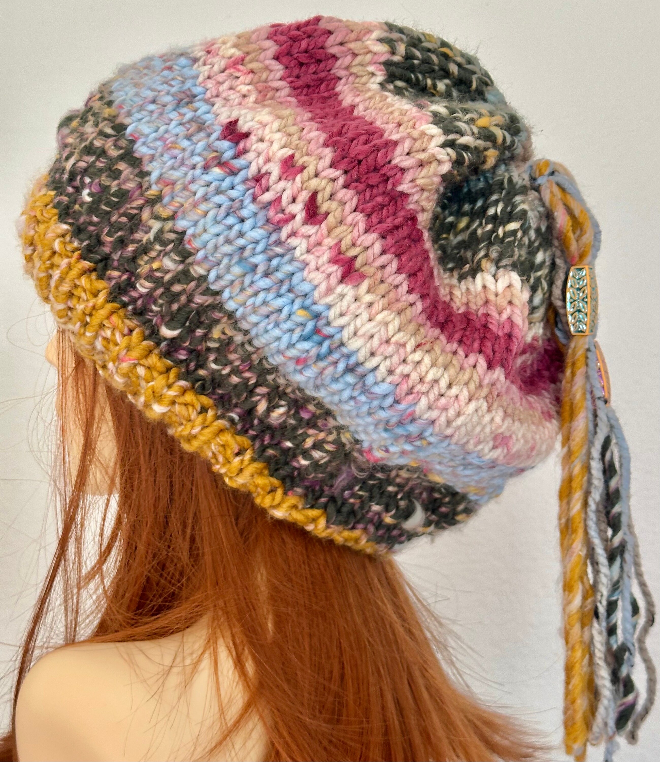 Hand Knits 2 Love Slouch Beanie Hat Cap Decorative Beads Tassels Semi Chunky Fun Hand Knits 2 Love Slouch Beanie Hat Deco Bead Semi Chunky  main image 3