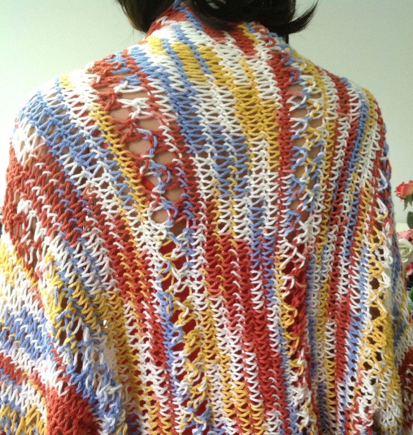 Hand Knit Multicolor Shrug Shawl Wrap Scarf Designer Fashion Hip Blue