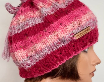 Hand Knits 2 Love Slouch Hat Beanie Cap Tassels Designer  display picture 1