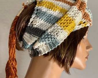 Hand Knits 2 Love Cotton Headband Headwrap Bandana Scarf Bead Tassels Designer Hand Knits 2 Love Bandana Scarf Wrap Headband Head-wrap  main image 4