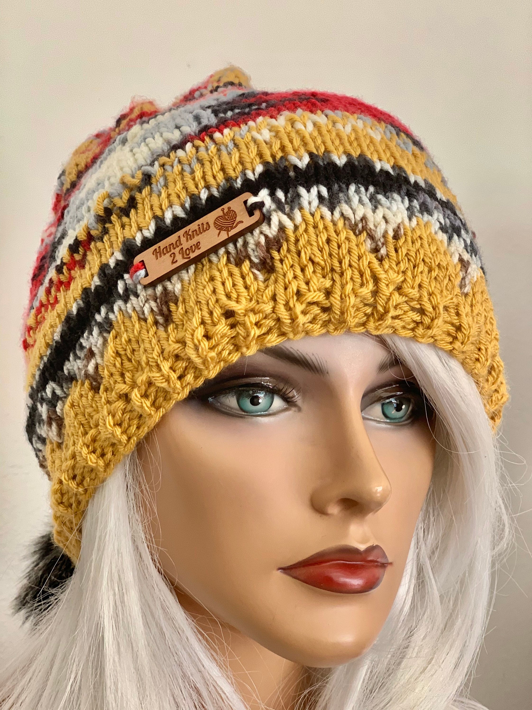 Hand Knits 2 Love Slouch Beanie Hat Cap Designer Ombre Faux  display picture 2