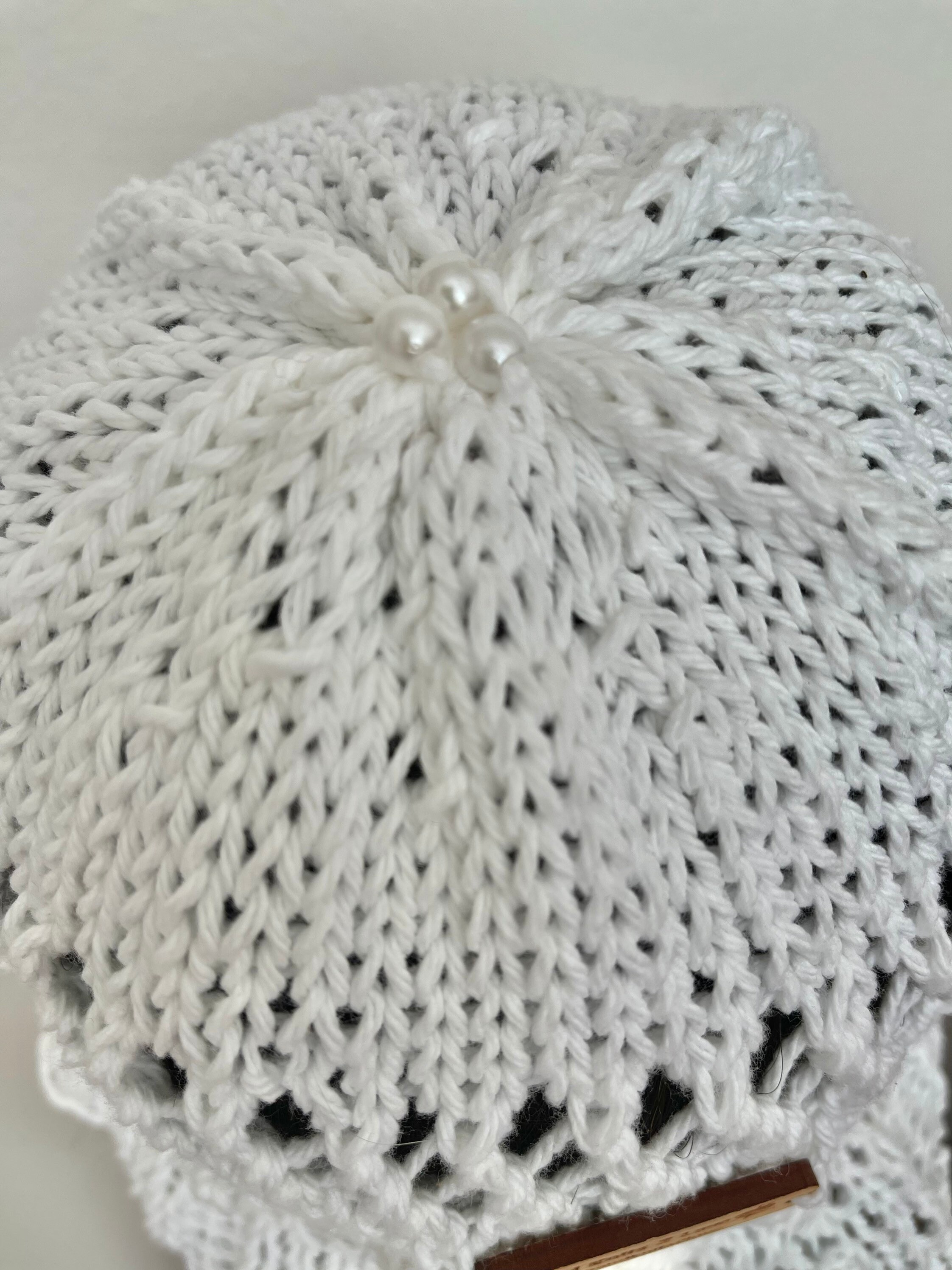 Hand Knits 2 Love Hat Cap Designer Silver Bead Hand Knits 2 Love Cotton Hat Cap Flower Decorative Lace Bead  main image 3
