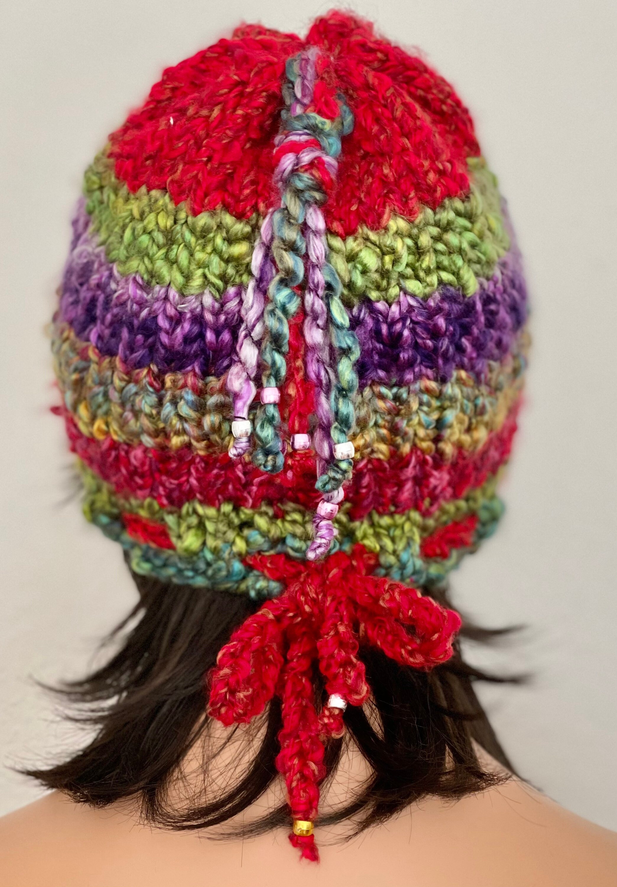 Hand Knits 2 Love Beanie Hat Cap Boucle Multicolors Tassel 
