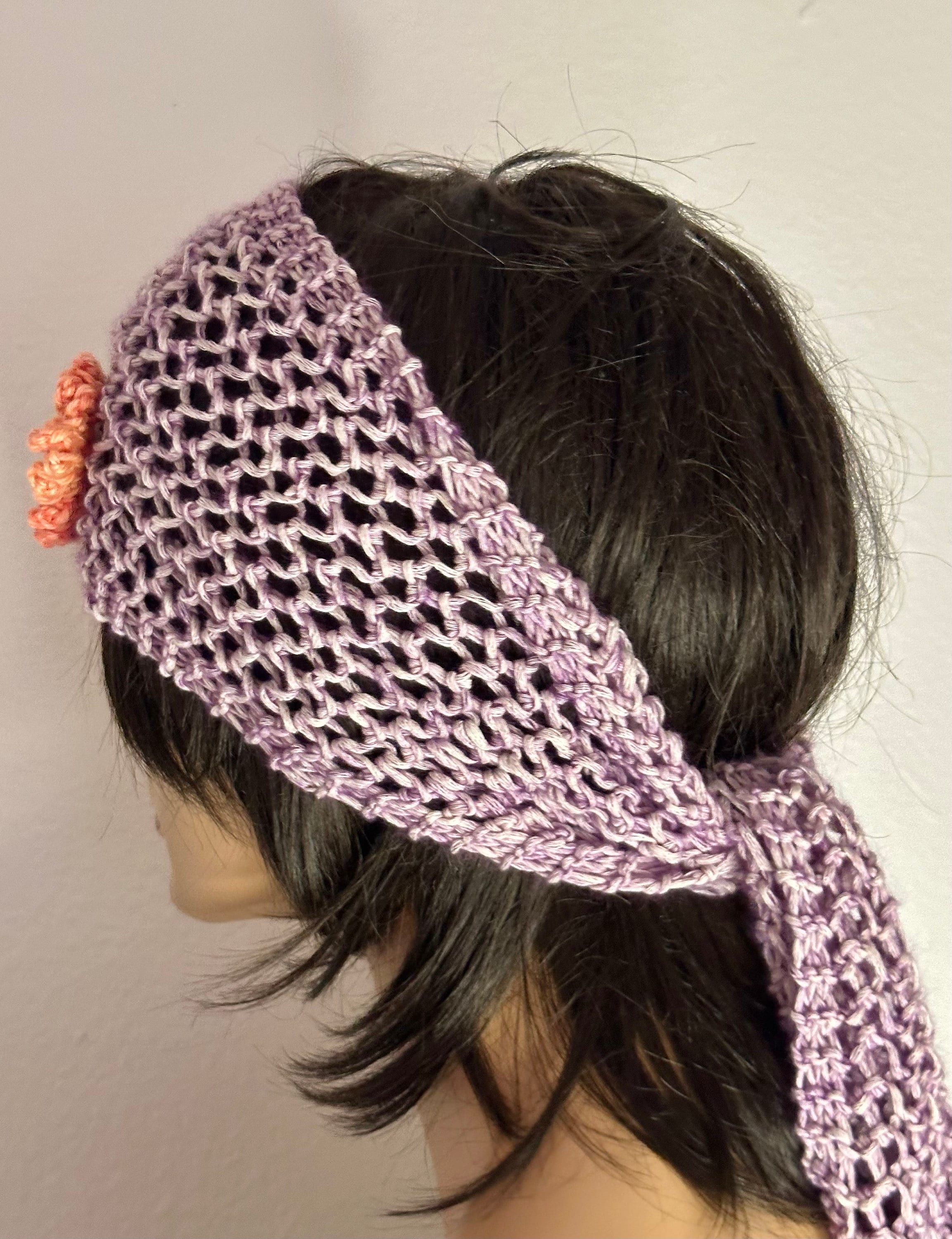 Hand Knits 2 Love Headband Bandana Turban Purple Glowers Beads Designer Lace Hip Hand Knits 2 Love Cotton Slouch Bandana Headwrap Headband  main image 2