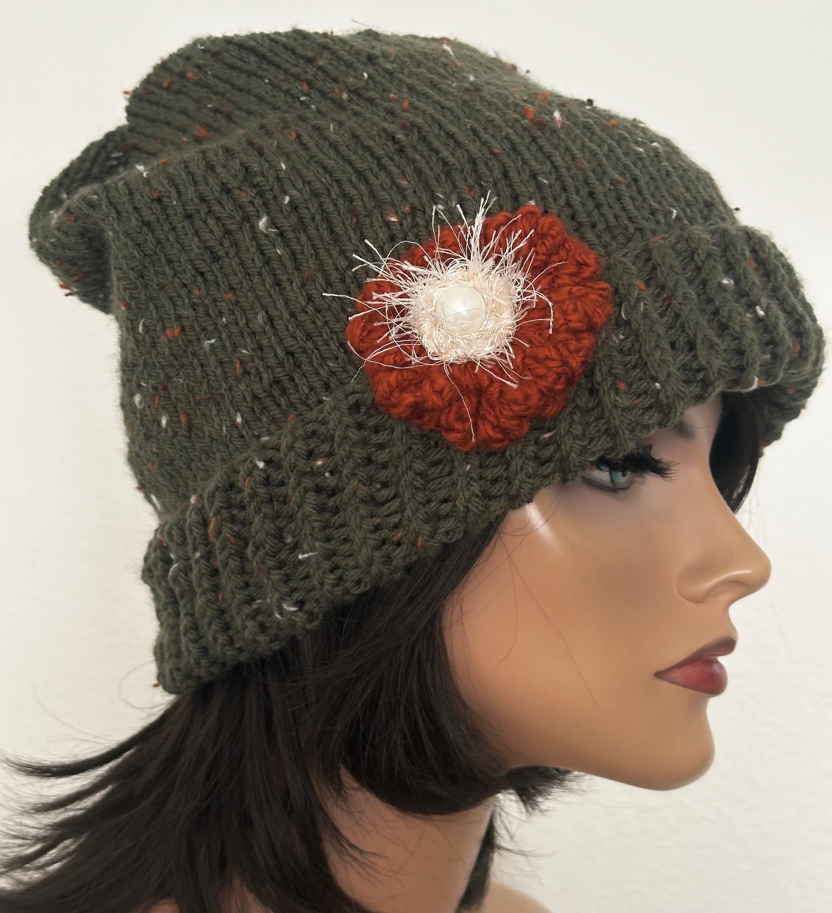 Hand Knits 2 Love Beanie Hat Cap Camouflage Army Green Tweed  display picture 1
