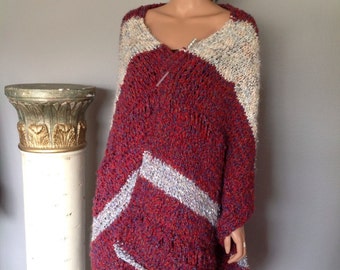 Hand Knit Long Shawl Wrap Stole  Boucle Multicolor Designer Fashion Soft Luxurious Cozy Gift