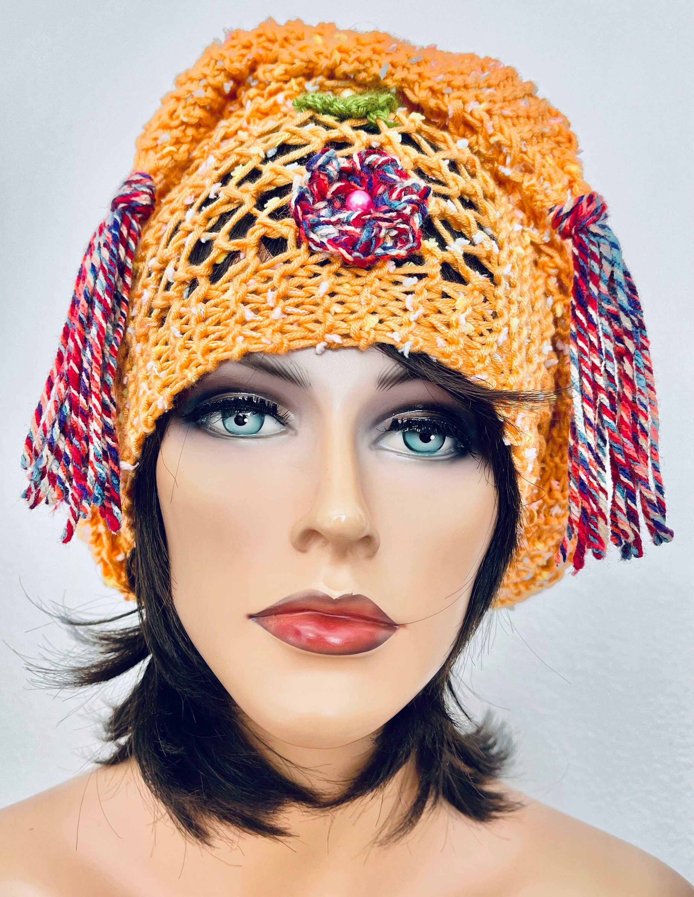 Hand Knits 2 Love Bandana Headband Headwrap Scarf Flower Pearl Designer Boho Hand Knits 2 Love Cotton Bandana Scarf Headband Headwrap  main image 3