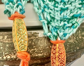Hand Knits 2 Love Cotton Headband Headwrap Bandana Lace Flowers Cotton Mint Hip Hand Knits 2 Love Cotton Bandana Headband Scarf Flower Beads  main image 3