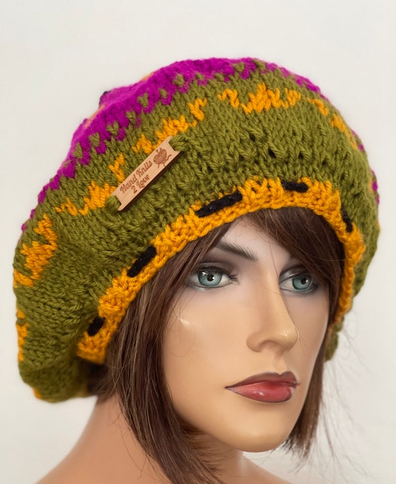 Hand Knits 2 Love Slouch Beanie Hat Cap Fair-isle Tassel Designer Boho Chic Hip Hand Knits 2 Love Hat Beanie Cap Fair-isle Big Bead Tassel  main image 4