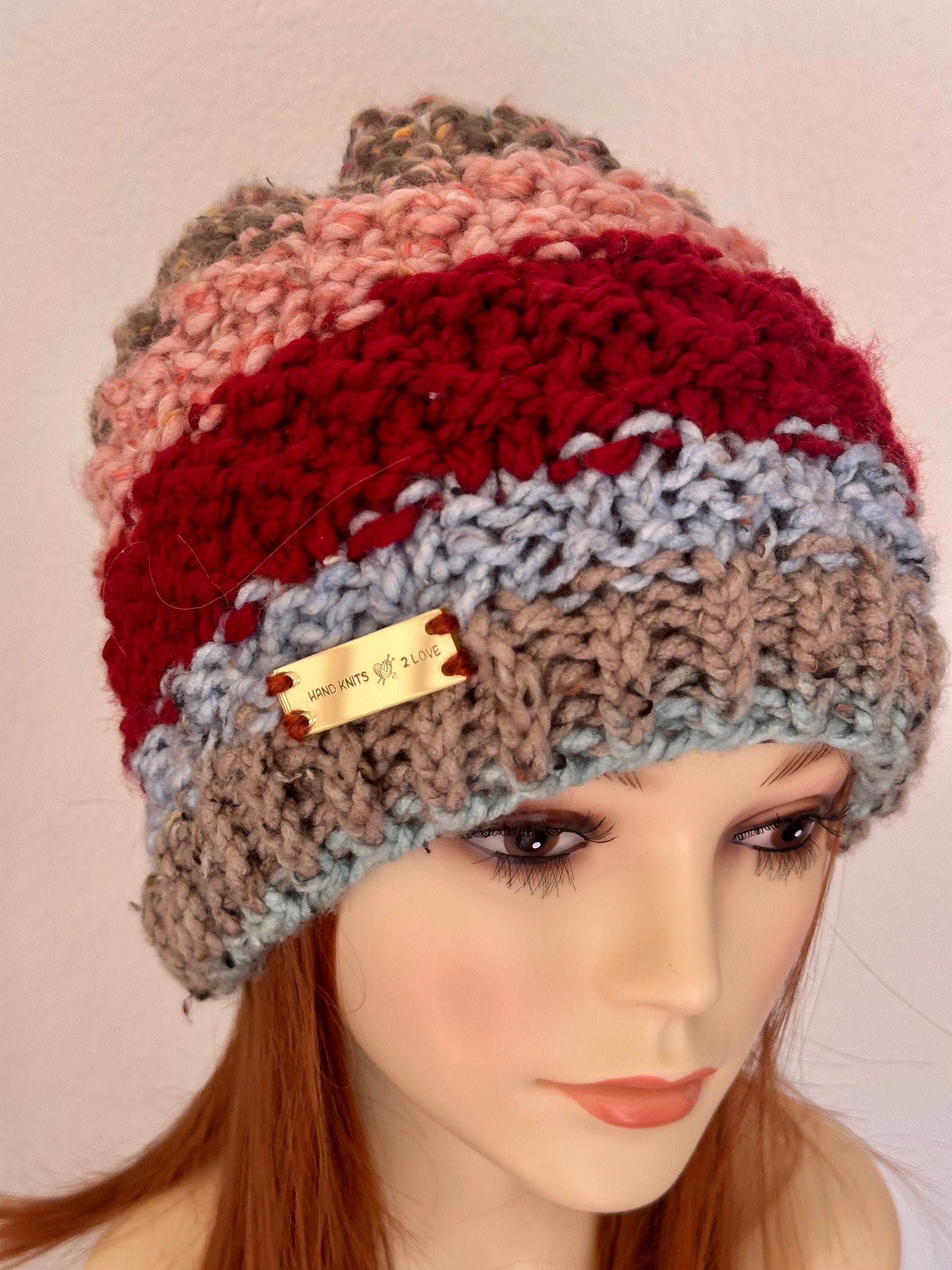 Hand Knits  2 Love Slouch Beanie Hat Faux Fur Pom Pom Semi Chunky Designer Hip Hand Knits 2 Love Slouch Beanie Hat Cap Faux Fur Pom Pom  main image 2