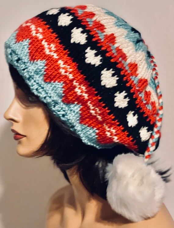 Hand Knits 2 Love Slouch Hat Beanie Cap Beret Tam Fair-isle  display picture 3