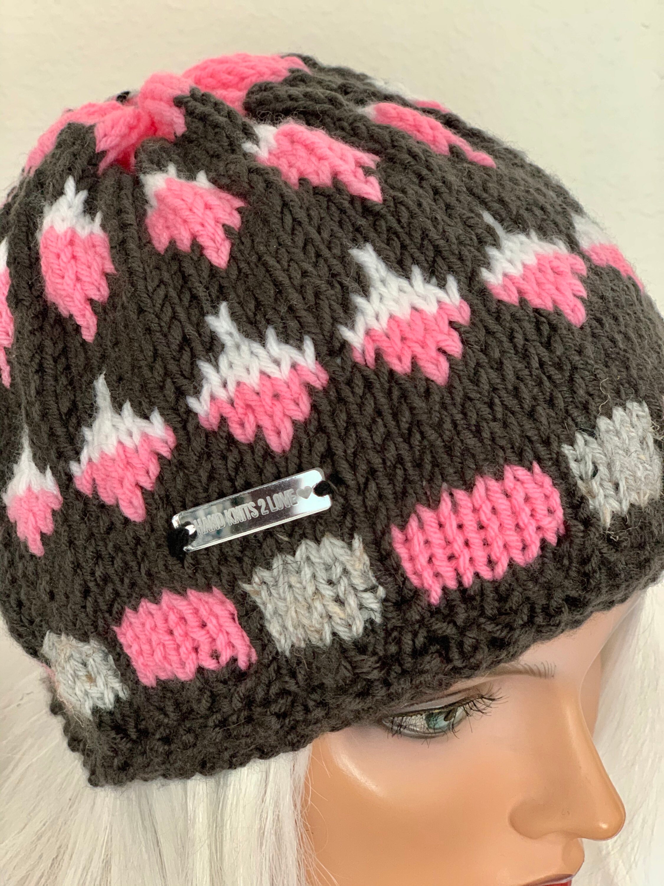 Hand Knits 2 Love Beanie Hat Cap Fair-isle Faux Fur Pom Pom Designer Black Coppe The Double Pom Beanie - Choose your colors – Charlie and Luna Co main image 2