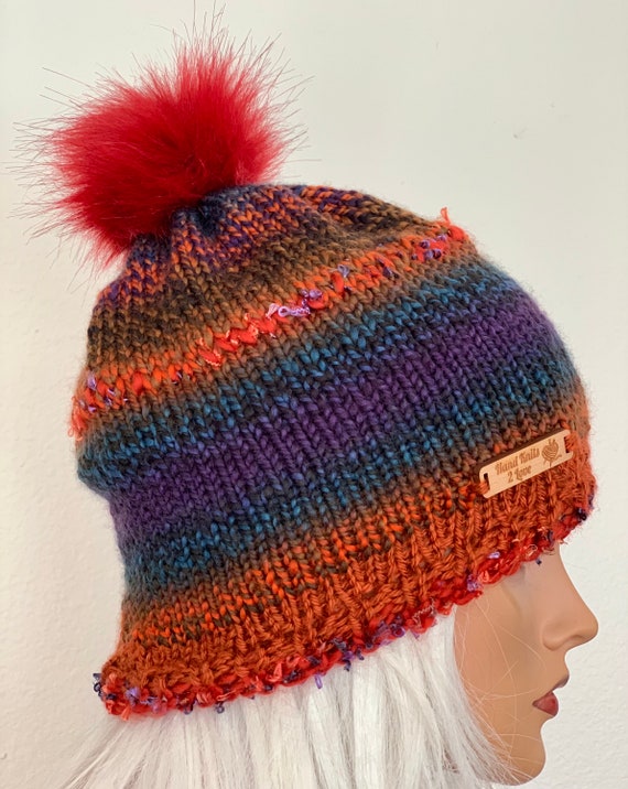 Hand Knits 2 Love Beanie Hat Slouch Cap Ombre Rust Burnt  display picture 3