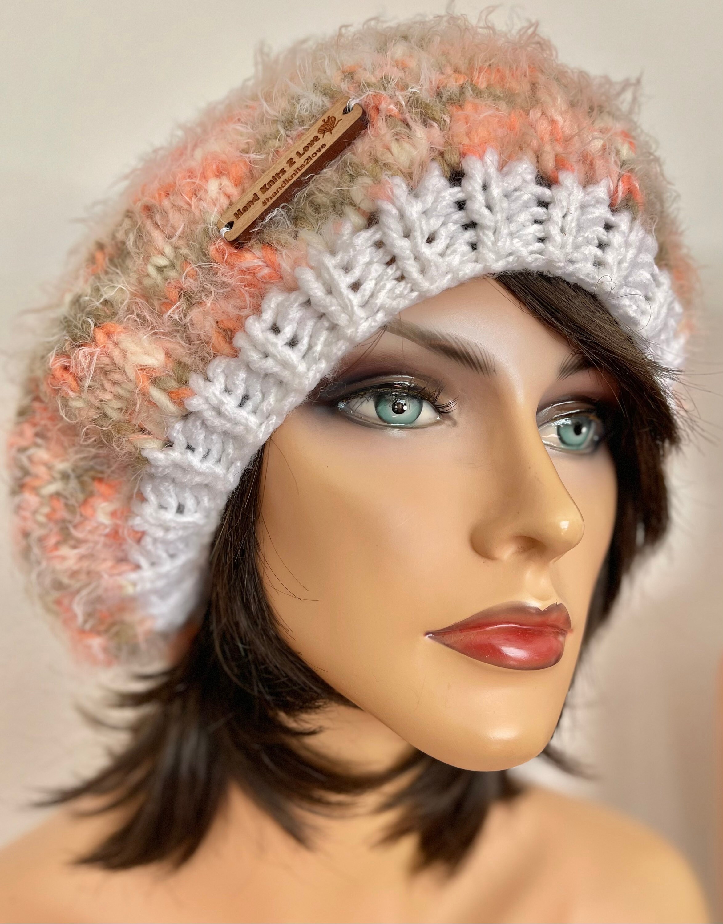 Hand Knits 2 Love Slouch Beanie Hat Boucle Ombré Faux Fur Pom Pom Designer Brown Hand Knits 2 Love Beanie Hat Slouch Ombré Faux Fur Pom Pom  main image 2