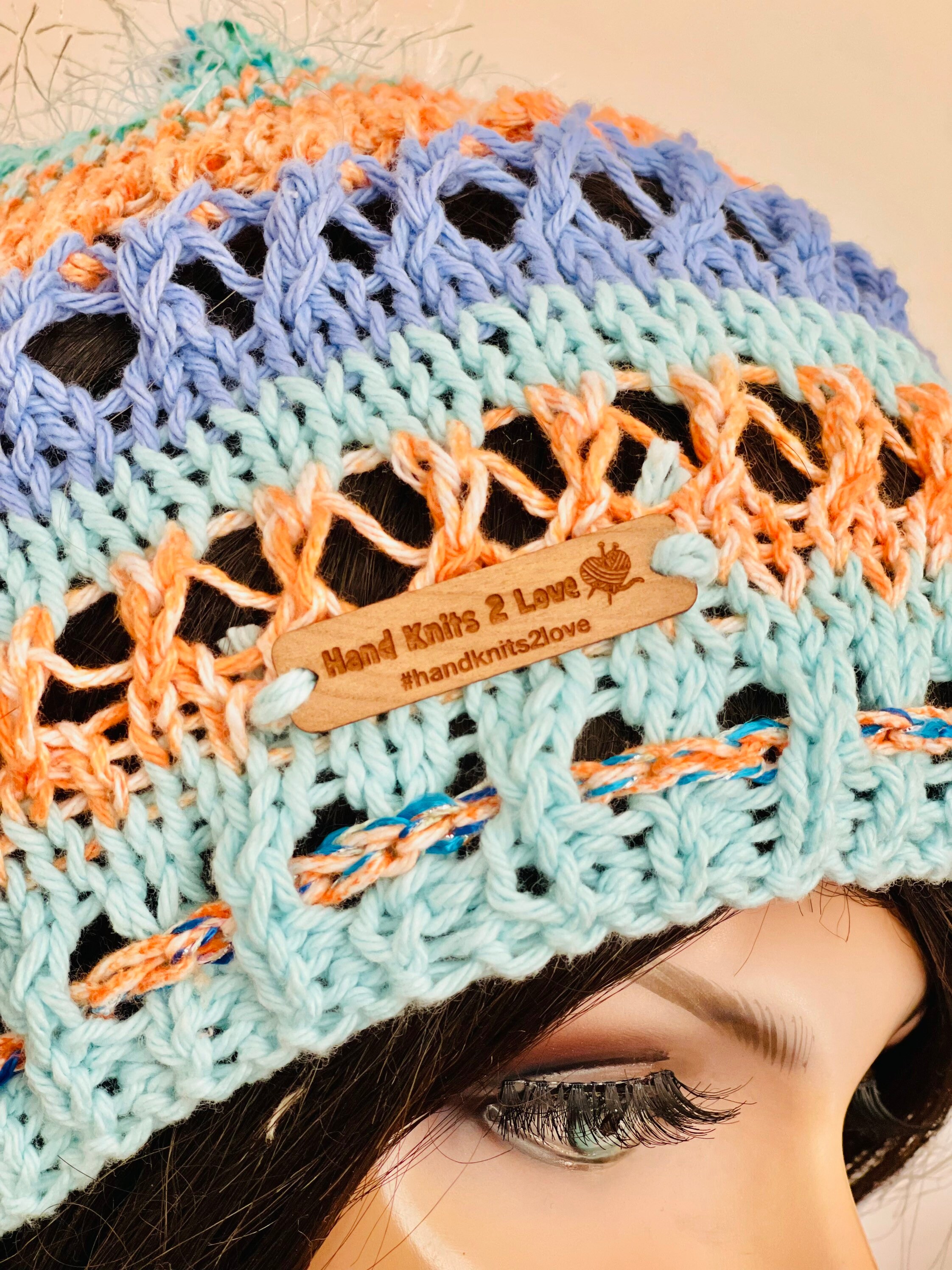 Hand Knits 2 Love Cotton Slouch Hat Lace Adjustable Fit Tassel Bead Designer Hand Knits 2 Love Cotton Slouch Hat Cap Tam Lace Long Tassel  main image 4