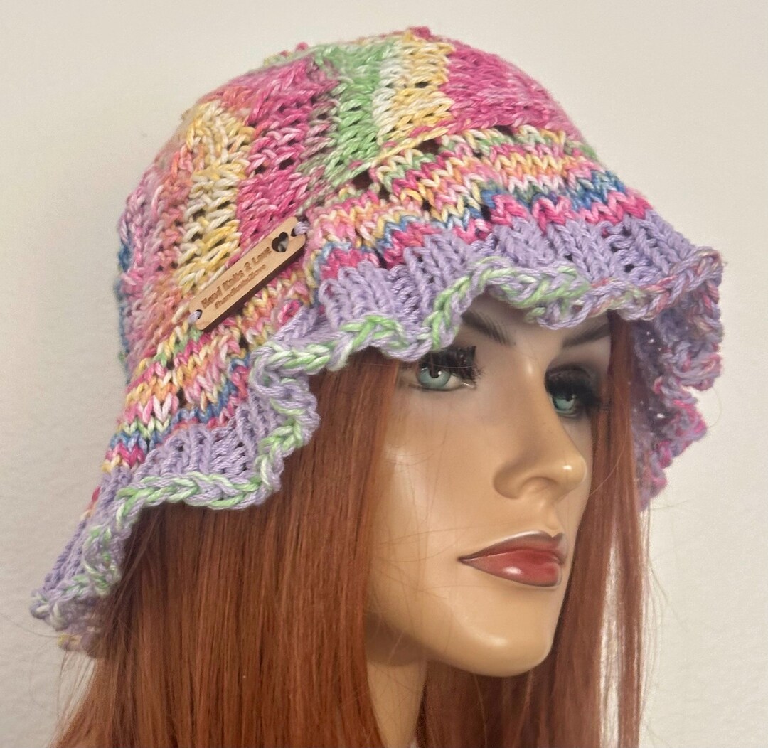 Hand Knits 2 Love Cotton Brim Hat Flower Lace Designer 