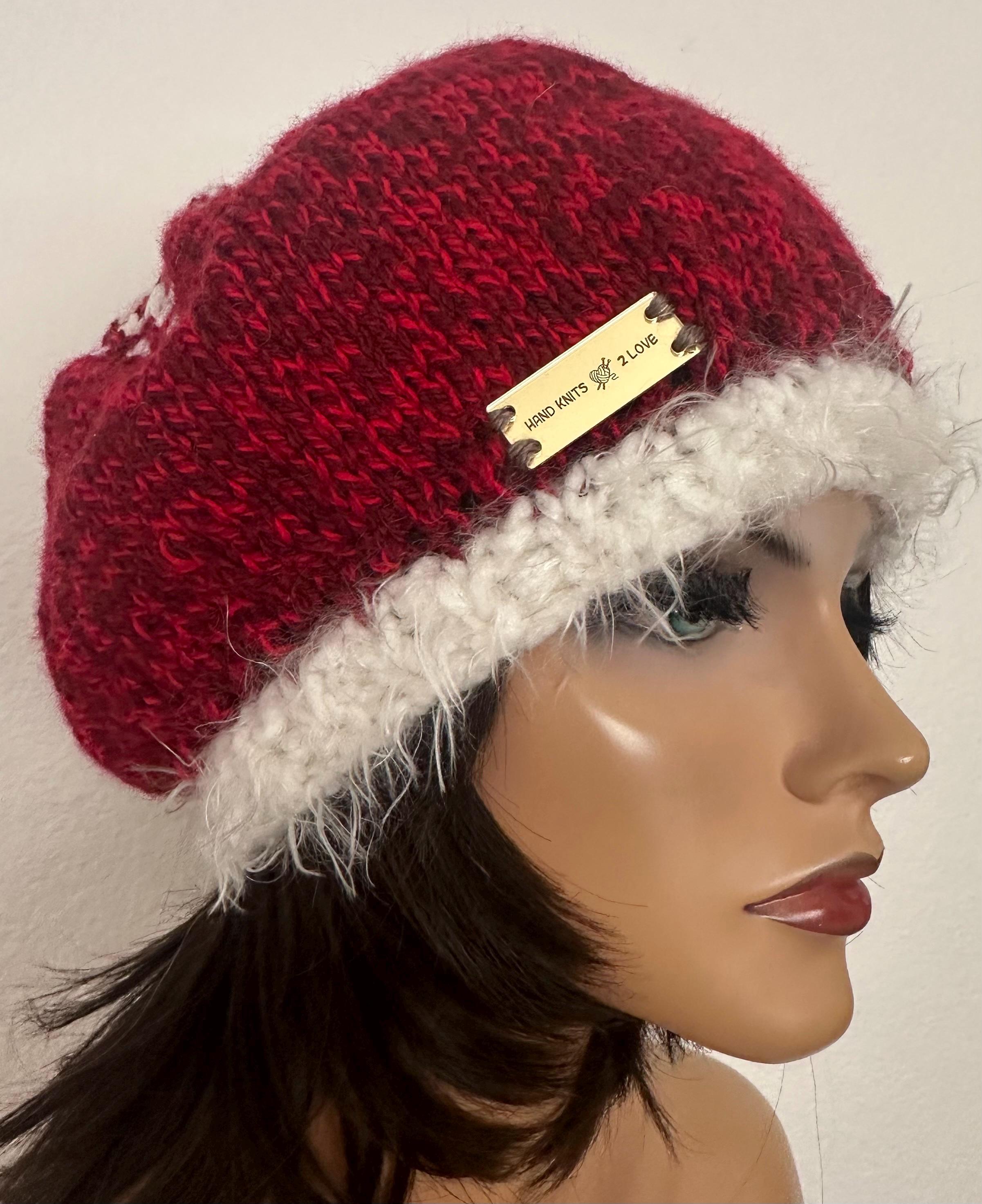 Hand Knits 2 Love Slouch Hat Beanie Tam Blues Earth Faux Fur Pom Pom Designer Hand Knits 2 Love Slouch Hat Beanie Cap Tam Fair-isle Faux  main image 3