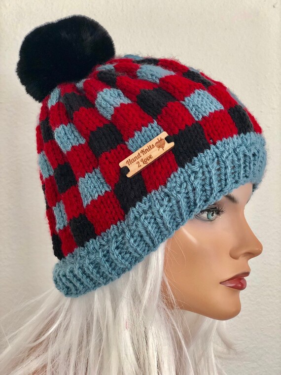 Hand Knits 2 Love Beanie Hat Cap Fair-isle Plaid Checkers  display picture 2
