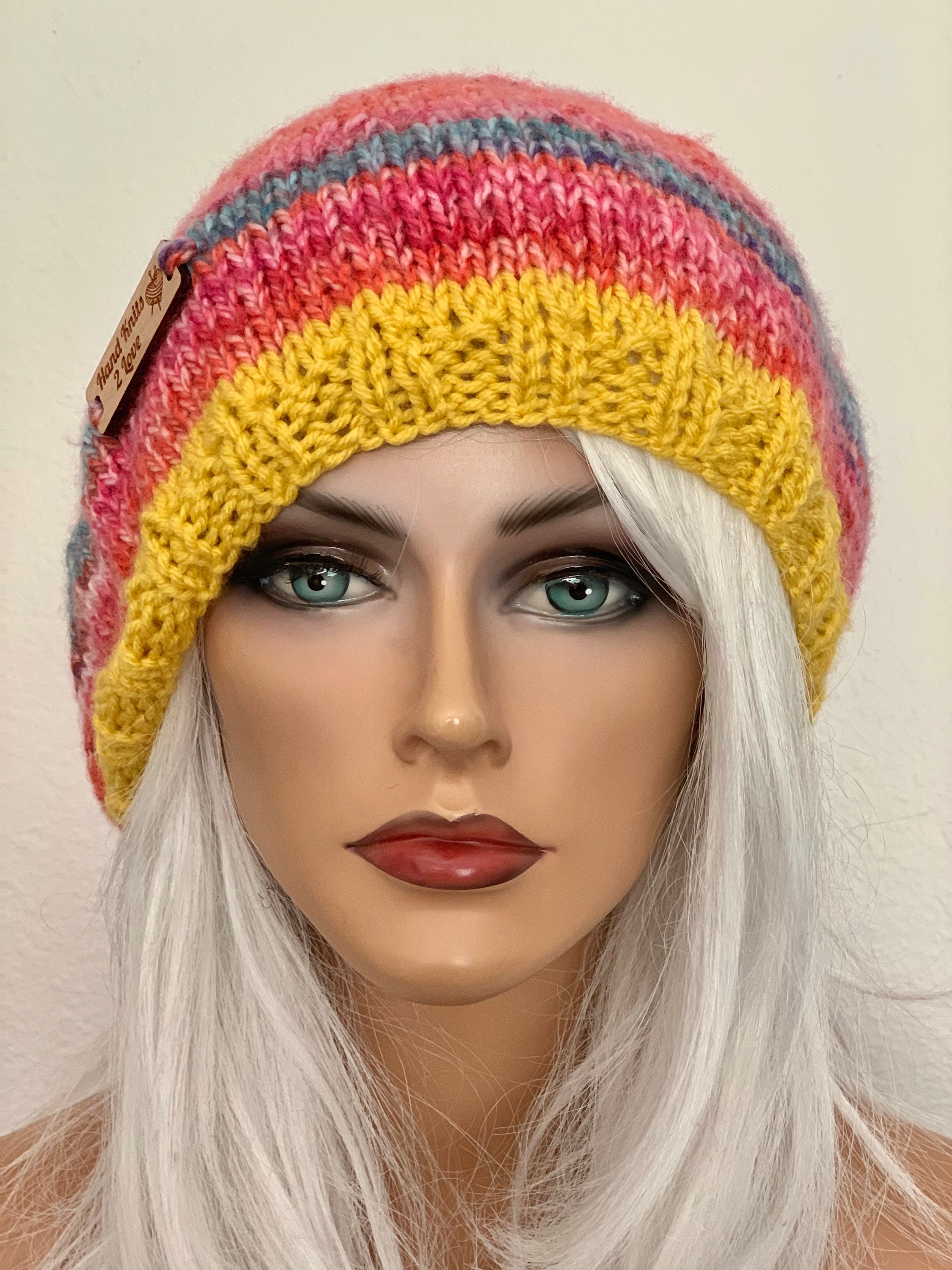 Hand Knits 2 Love Beanie Hat Cap Reversible Soft More Love Cuffed Beanie - 2 Colours — The Happy Brand Co main image 3