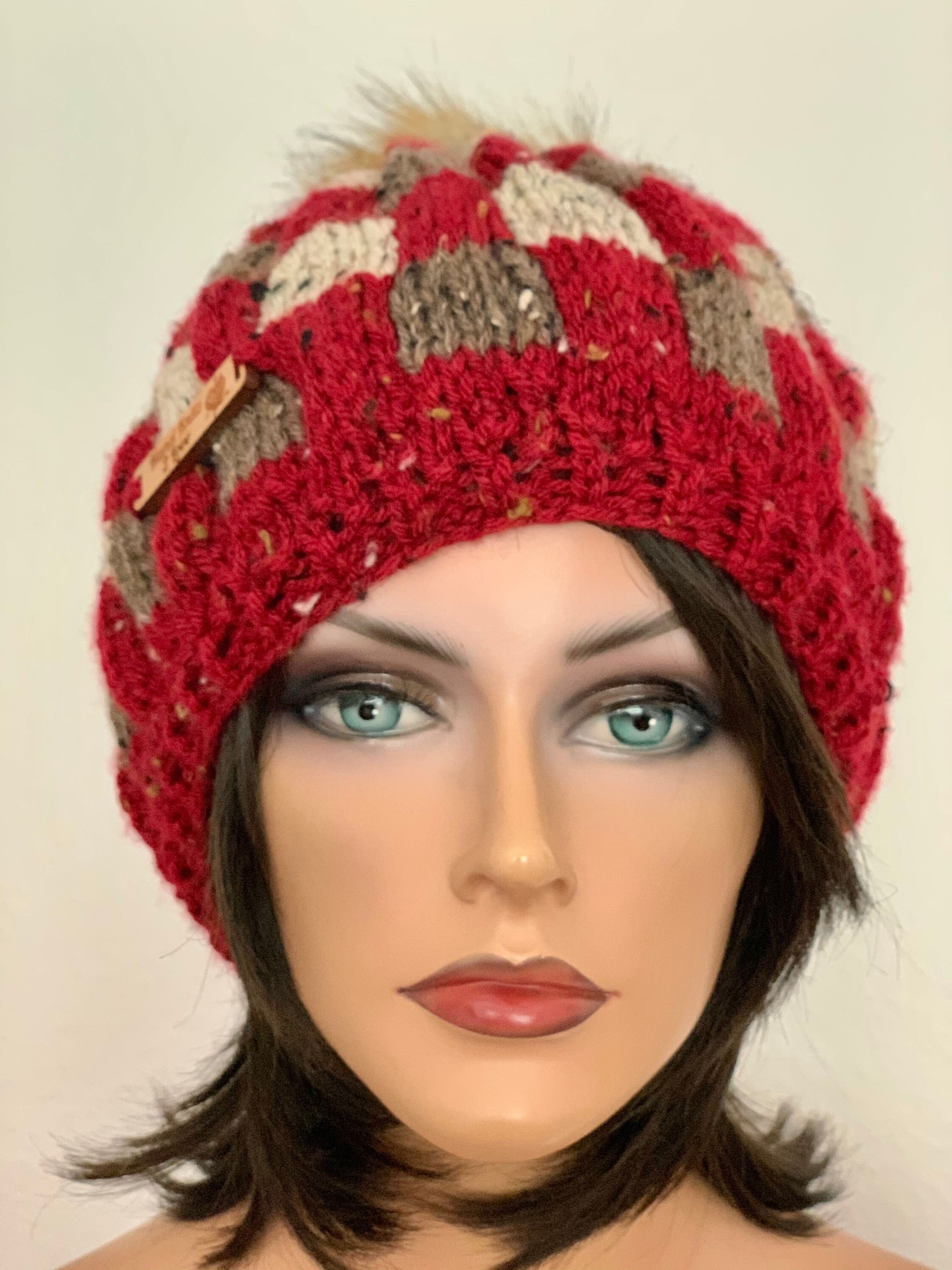 Hand Knits 2 Love Beanie Hat Cap Tweed Plaid Checkers