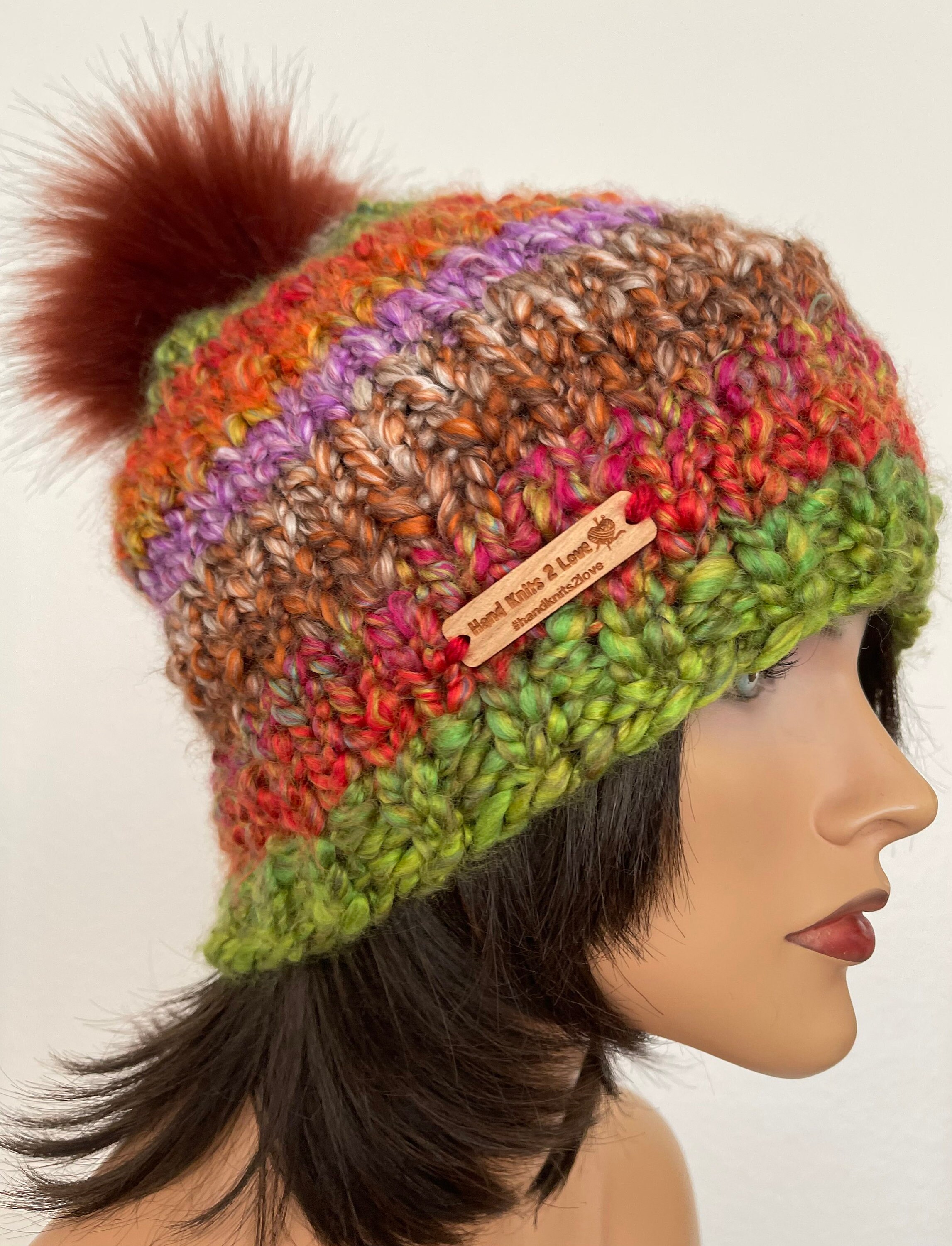 Hand Knits 2 Love 2 in 1 Beanie Hat Cap Cozy Warm Two Sided Designer Multicolors Hand Knits 2 Love Beanie Hat Cap Boucle Multicolors Tassel  main image 2