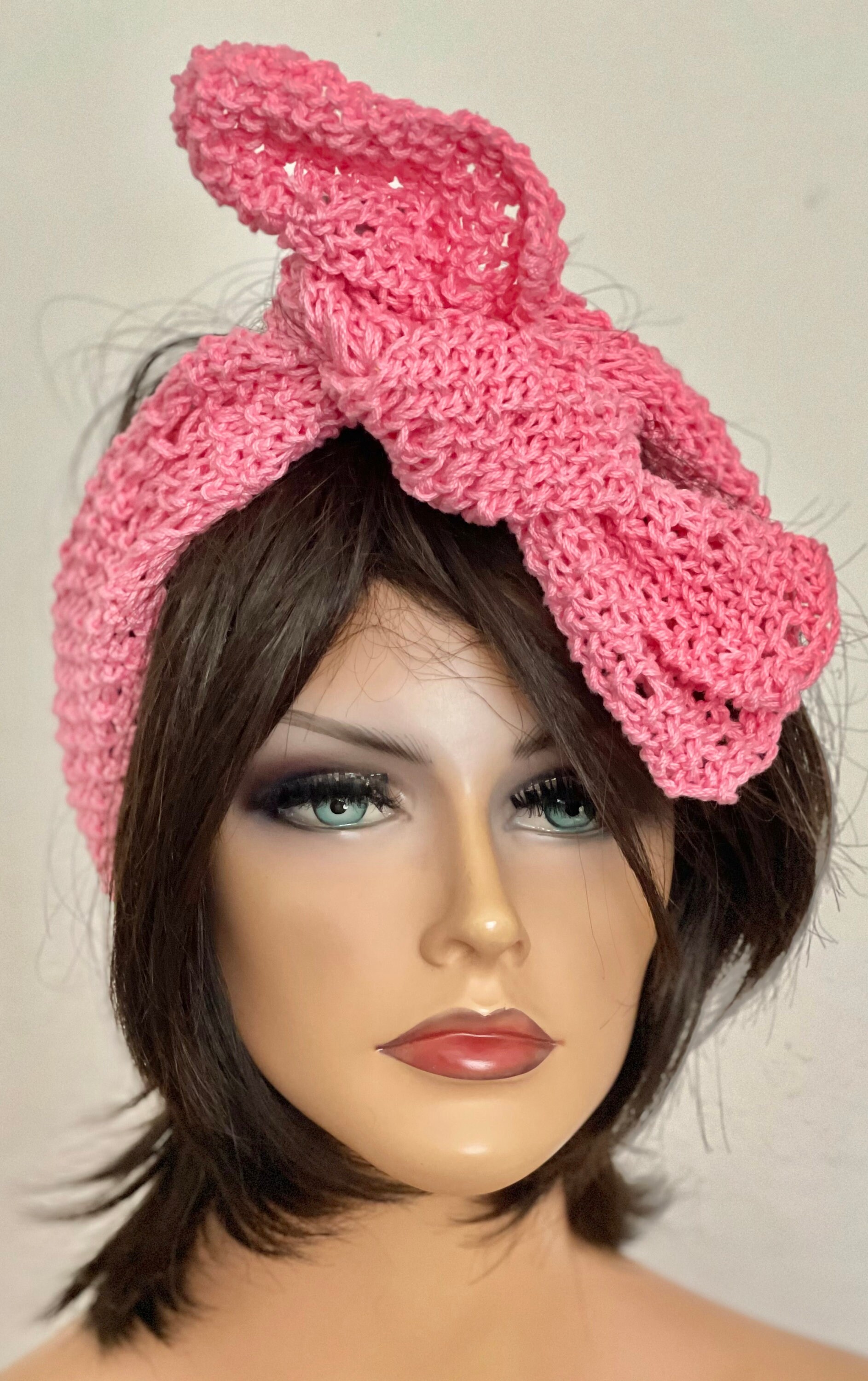 Hand Knits 2 Love Cotton Headband  Bandana Turban Pink Flower Designer Hip Trend Hand Knits 2 Love Mercerized Cotton Bandana Headband Turban  main image 2
