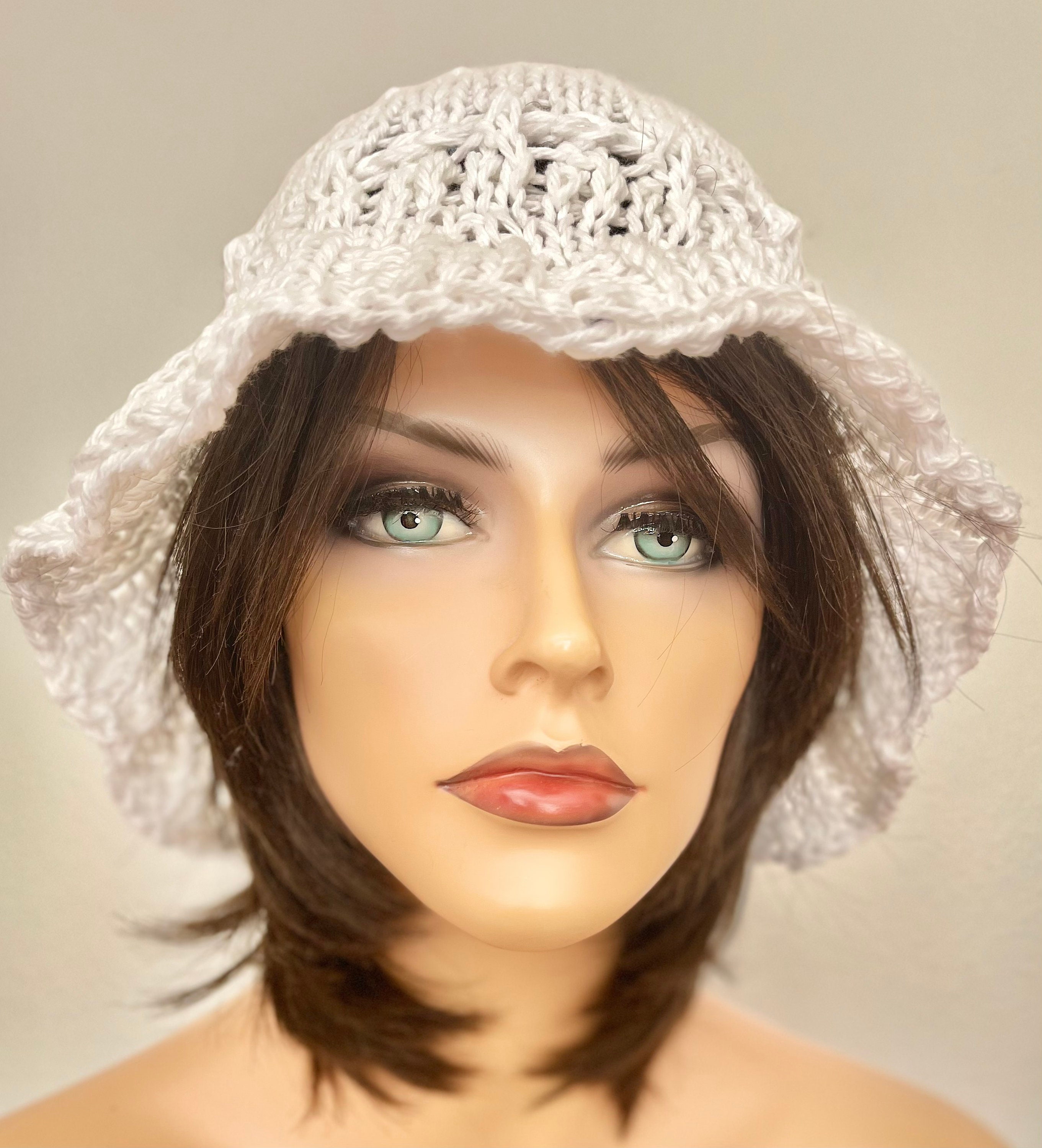 Hand Knits 2 Love Hat Cap Designer Silver Bead Hand Knits 2 Love Cotton Hat Cap Flower Decorative Lace Bead  main image 2