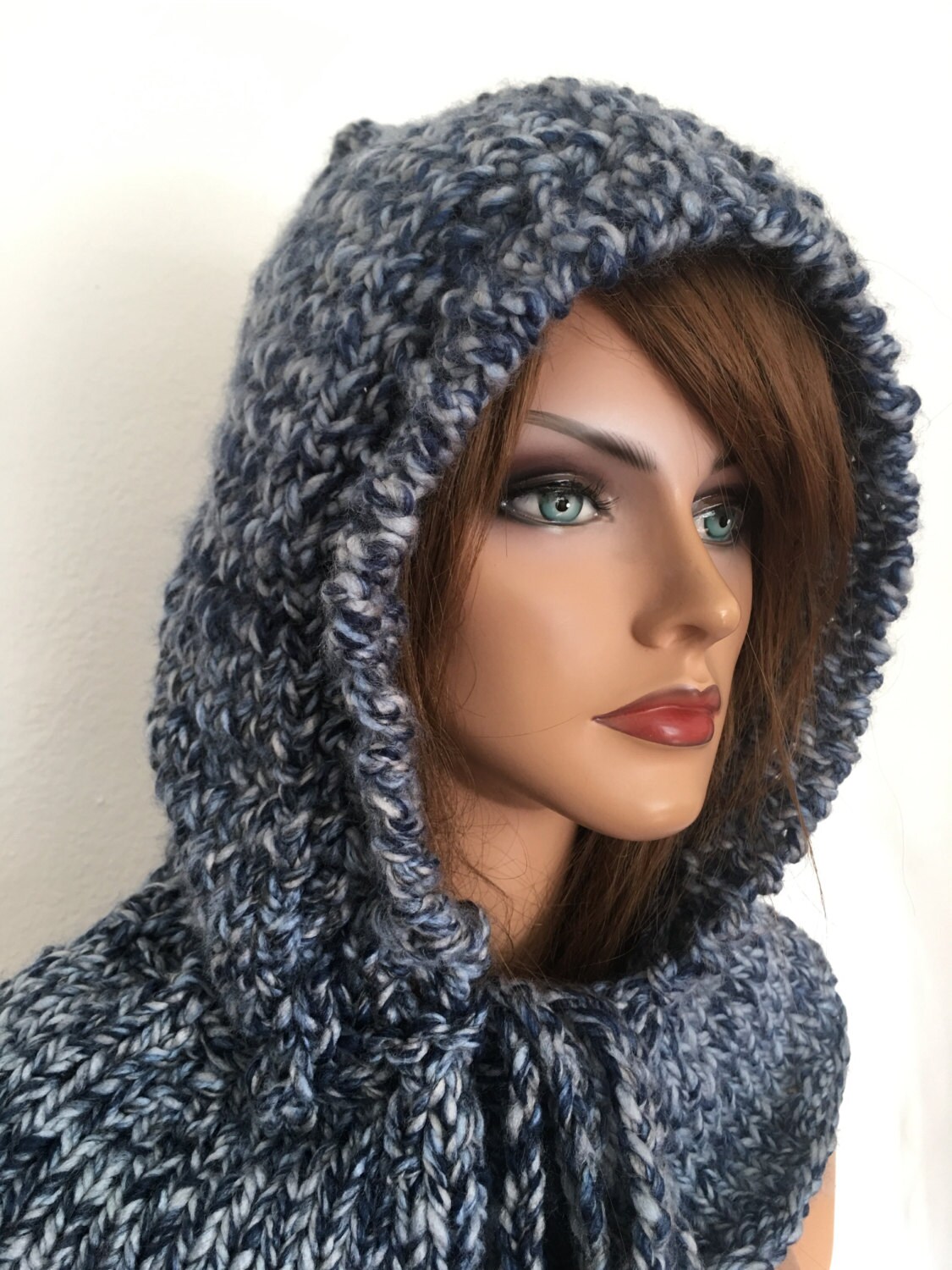 Hand Knits 2 Love Hoodie Cowl Hat Designer Fashion Denim 