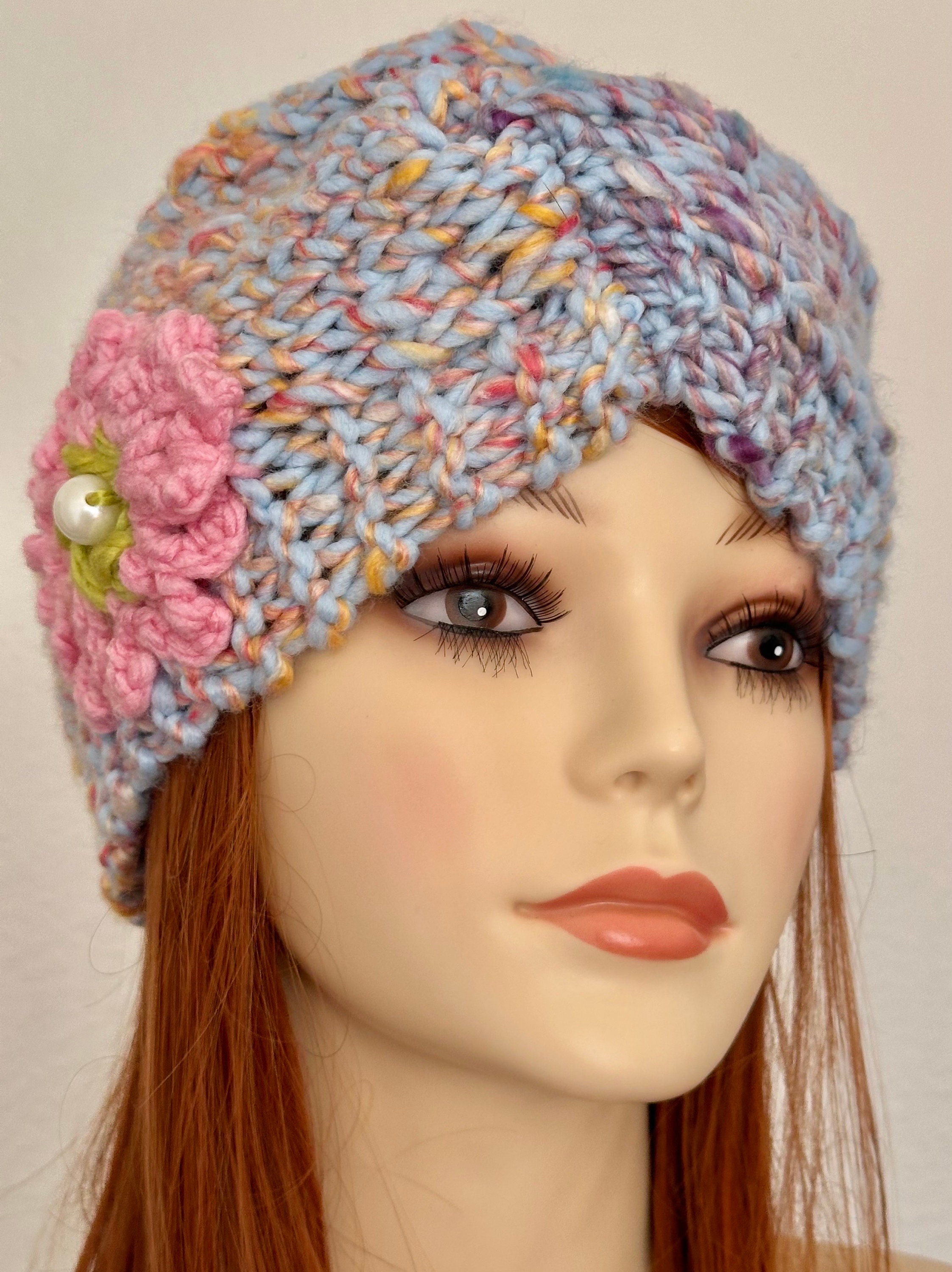 Hand Knits 2 Love Headband Bandana Turban Headwrap Cap Flower Pearl Designer Hip Hand Knits 2 Love Headband Bandana Headwrap Turban Open Cap  main image 3