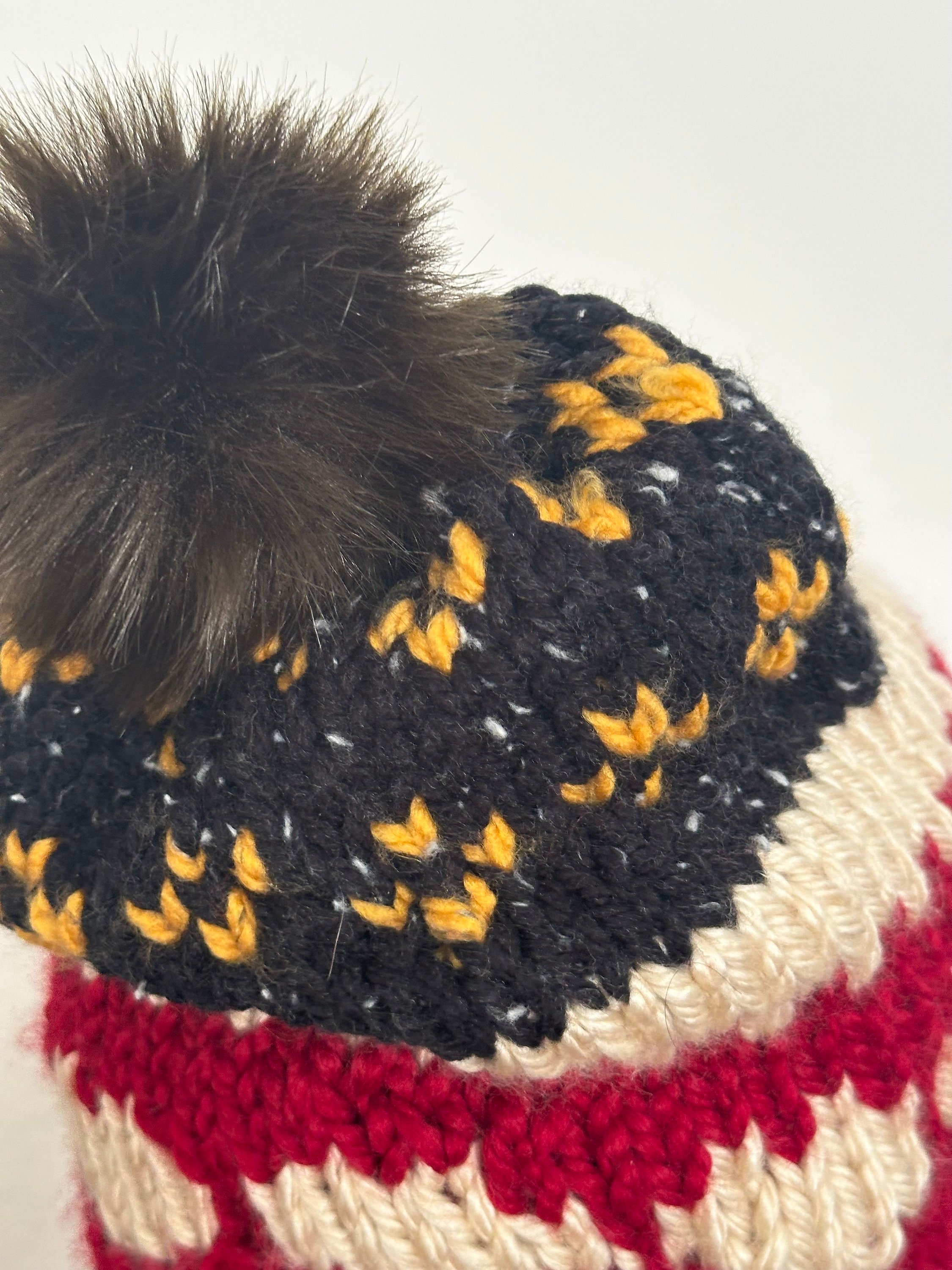 Hand Knits 2 Love Beanie Hat Slouch Cap Faux Fur Pom Pom  display picture 2