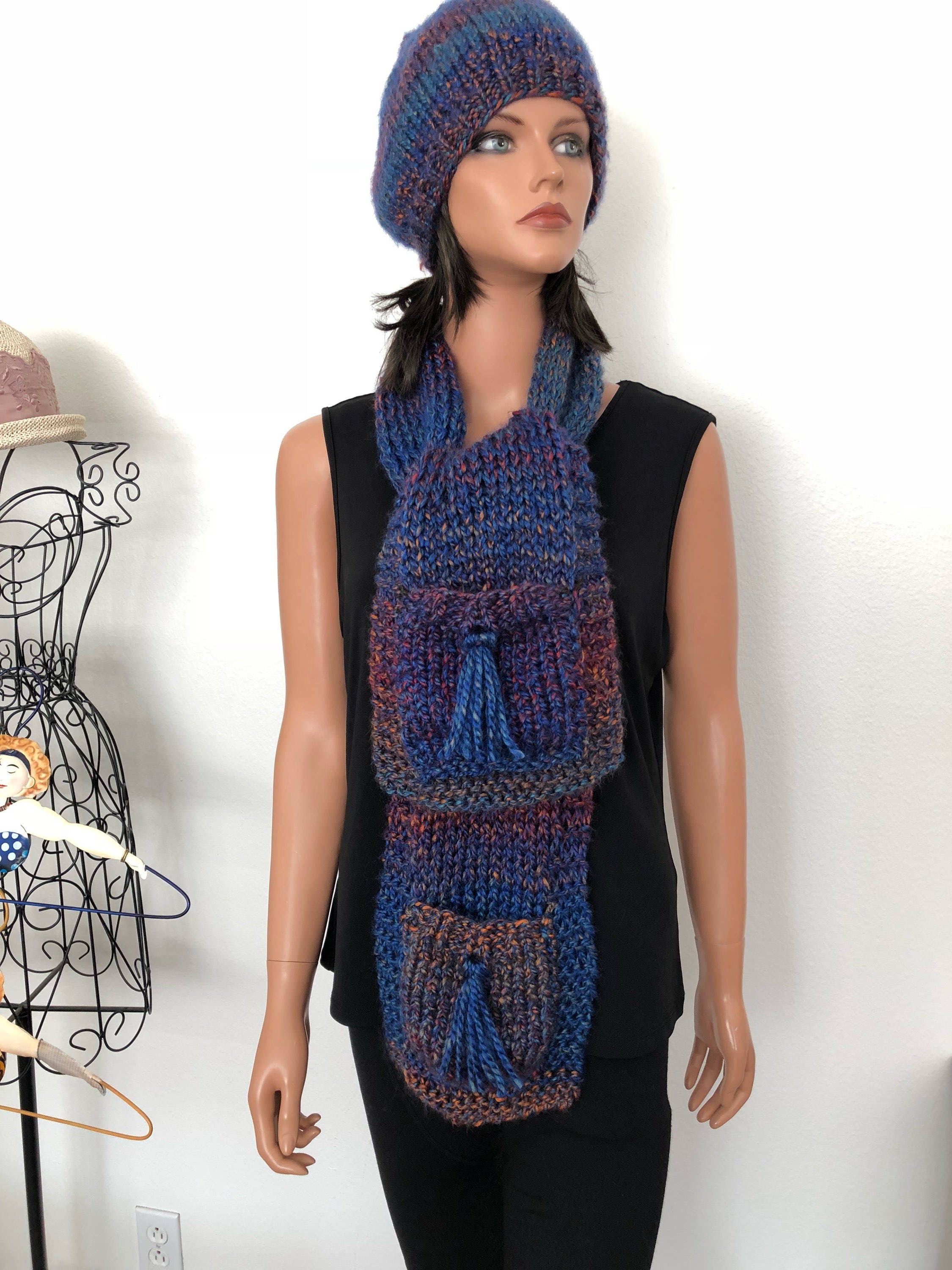 Hand Knits 2 Love Hat Scarf Set Beanie Shawl Pockets Fringe  display picture 3