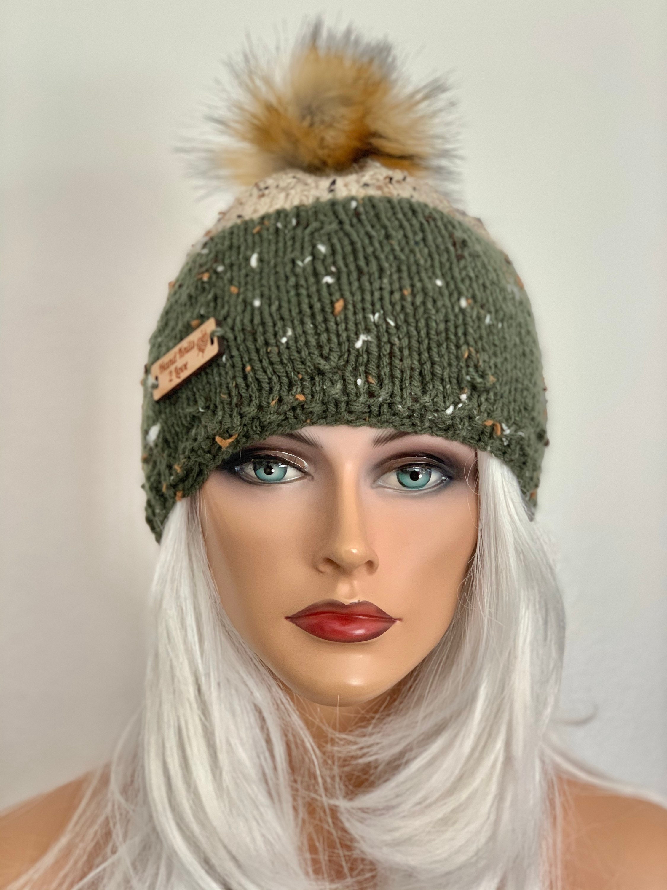 Hand Knits 2 Love Beanie Hat Cap Camouflage Army Green Tweed  display picture 2