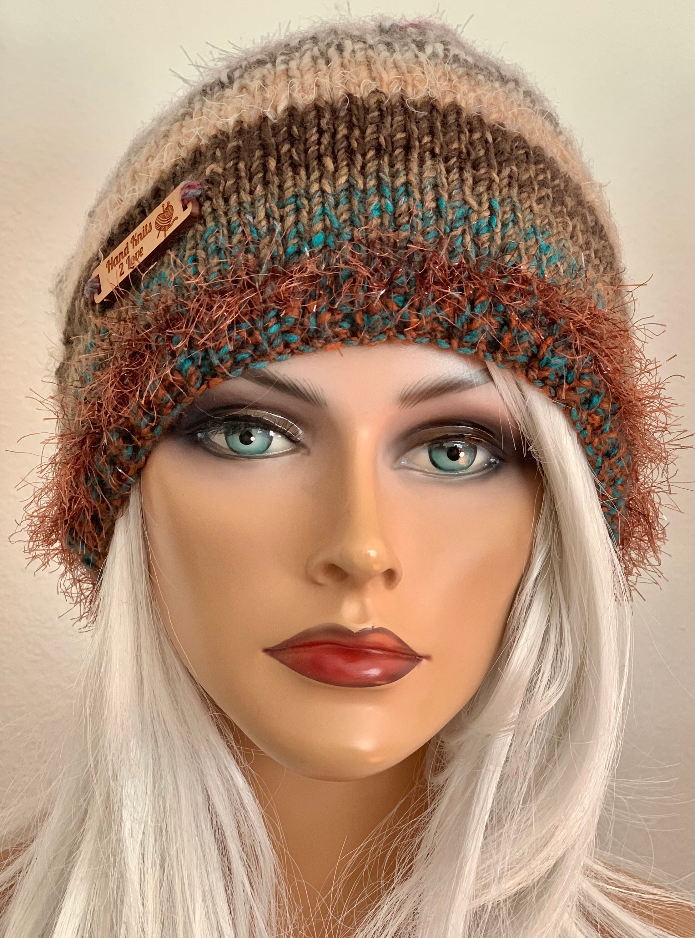 Hand Knits 2 Love Slouch Beanie Hat Cap Beret Rustic  display picture 2