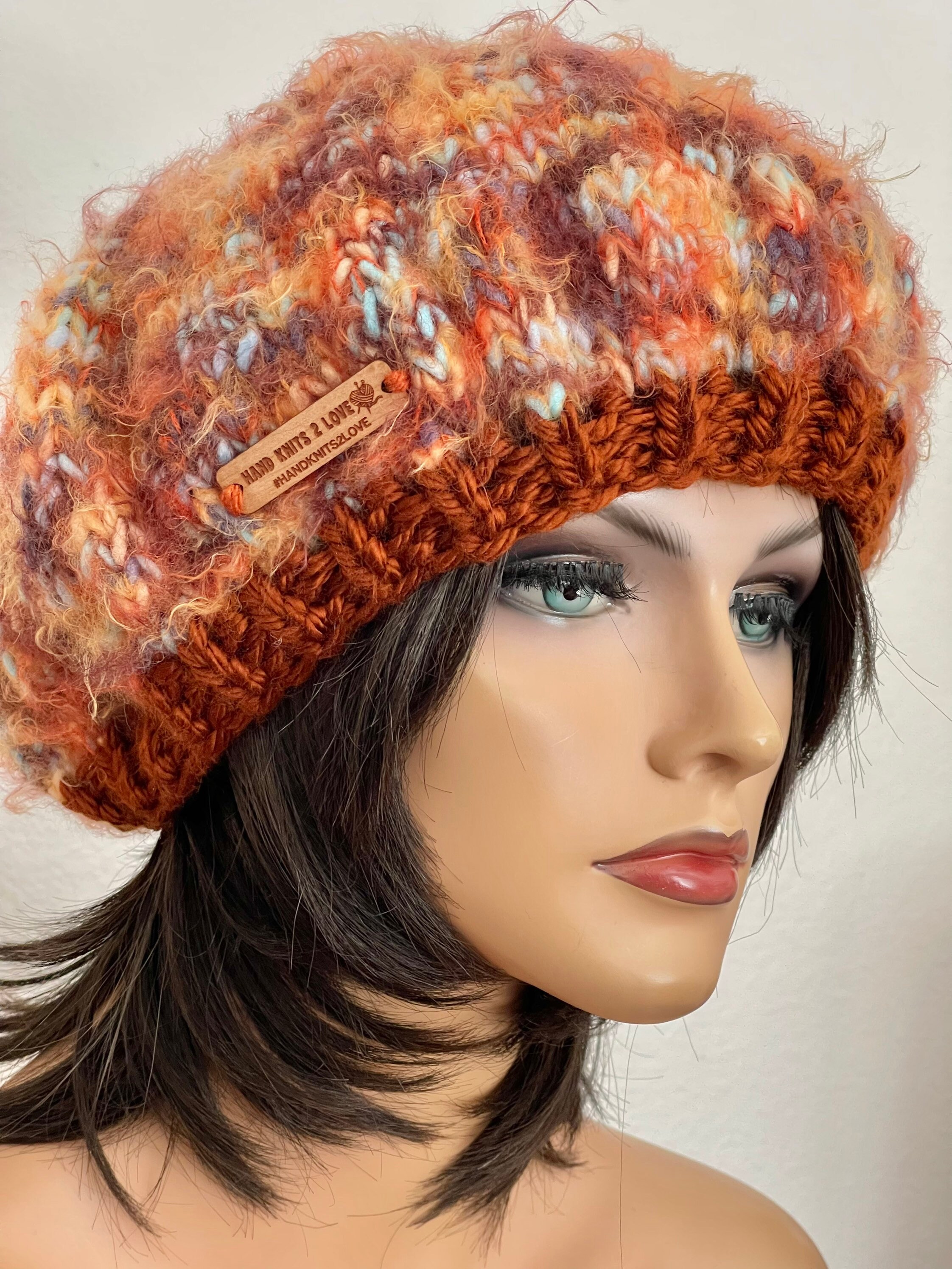 Hand Knits 2 Love Slouch Beanie Hat Tam Ombré Bow Shaggy Designer Purple Blue Hand Knits 2 Love Slouch Beanie Hat Cap Tam Ombre Autumn  main image 2