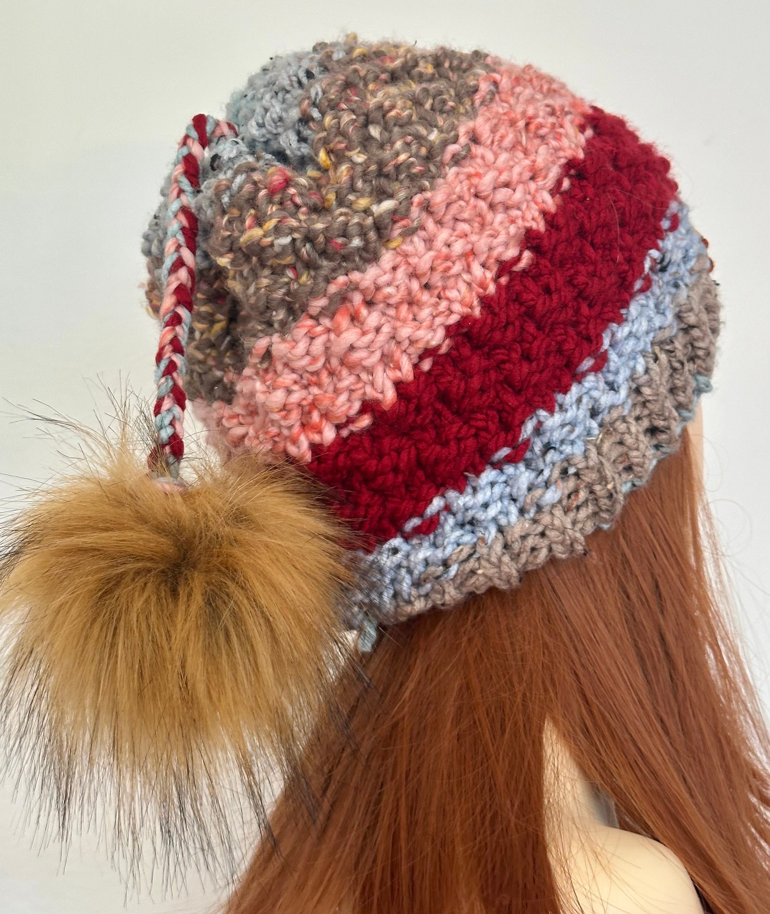 Hand Knits 2 Love Slouch Beanie Hat Cap Faux Fur Pom Pom  display picture 1