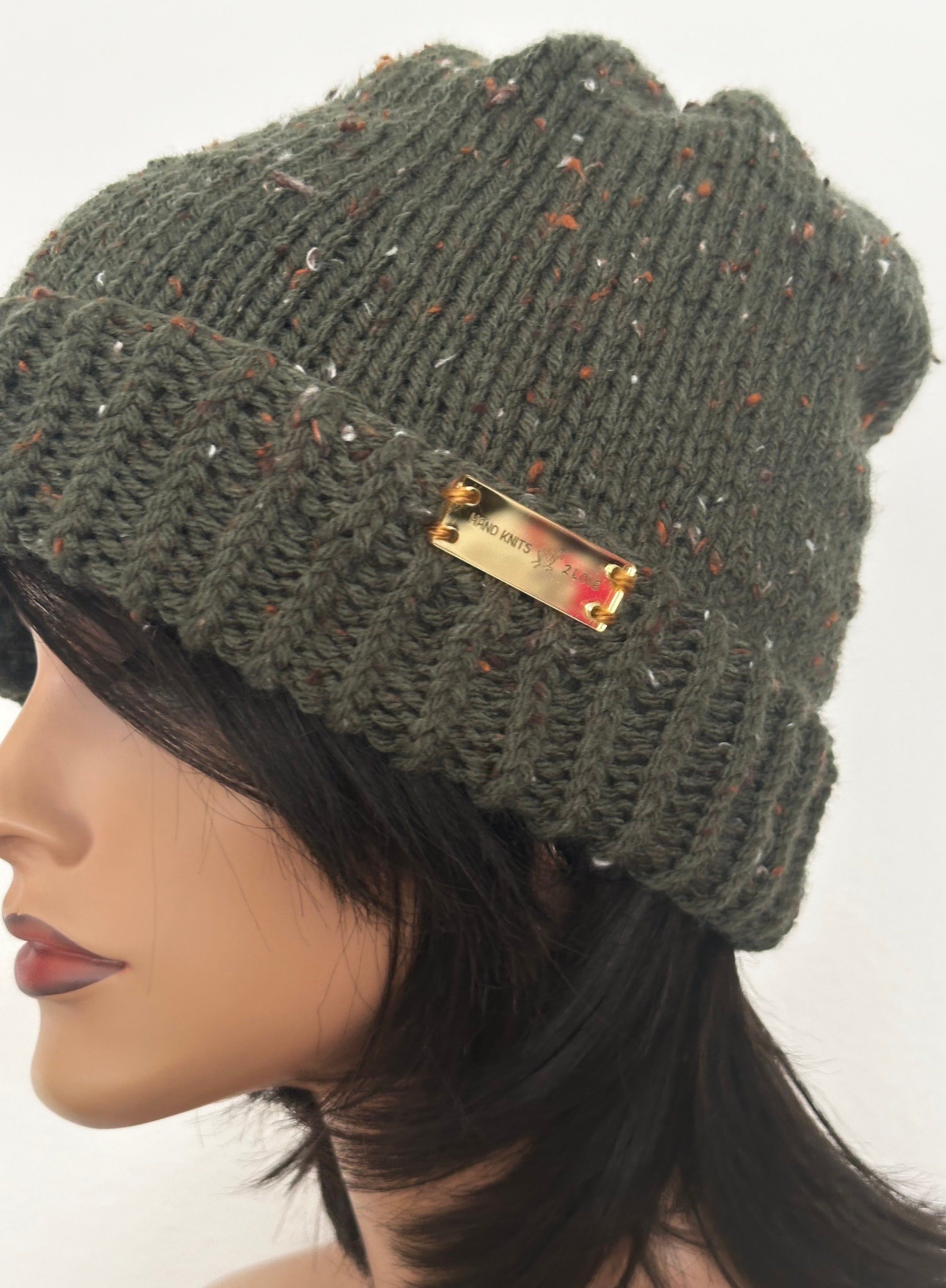 Hand Knits 2 Love Beanie Hat Cap Camouflage Army Green Tweed  display picture 1