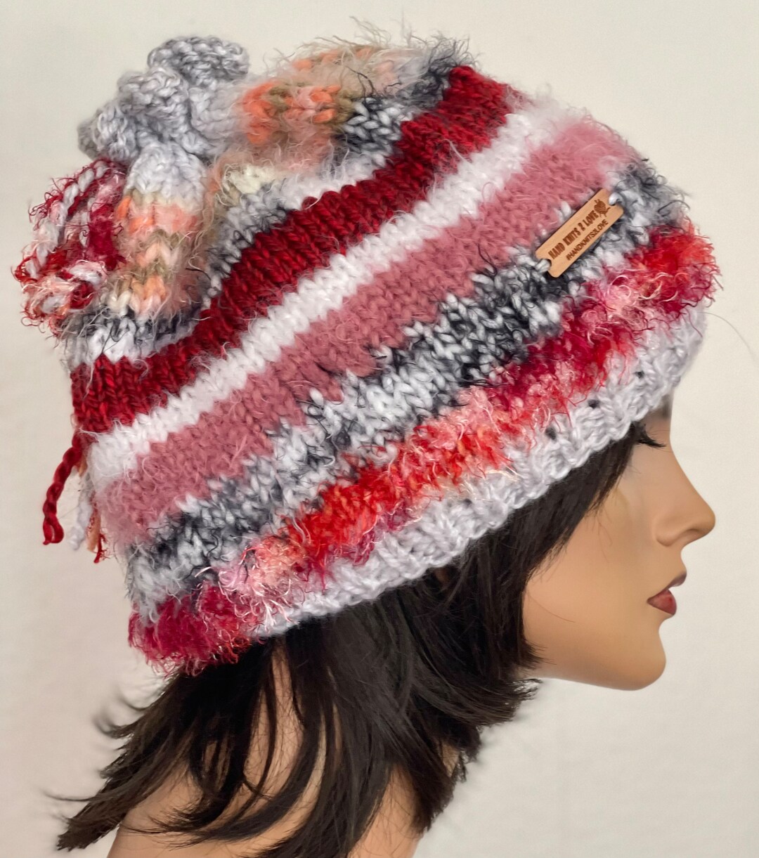 Hand Knits 2 Love Slouch Hat Beanie Cap Designer Fashion Tie  display picture 2
