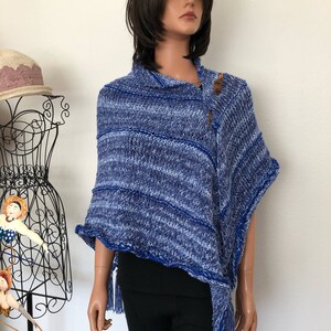 Hand Knits 2 Love Shawl Wrap Designer Fashion Fringes Denim Blues Ombre Four Seasons Gift Birthday Shower Cowl Hip Western Female Soft Cozy image 7